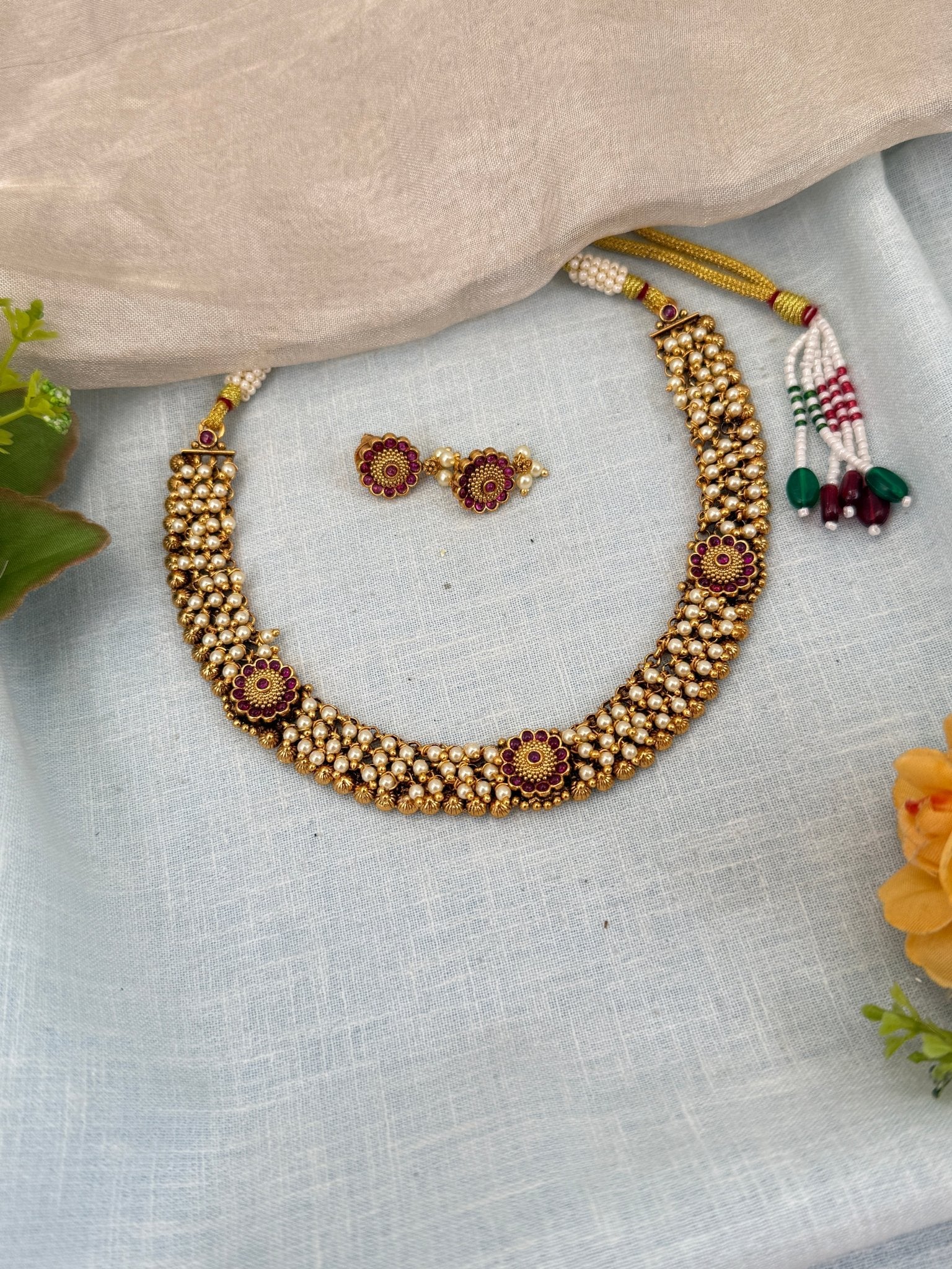 Royal Antique Beads Short Necklace Set 0543 - Mahilas