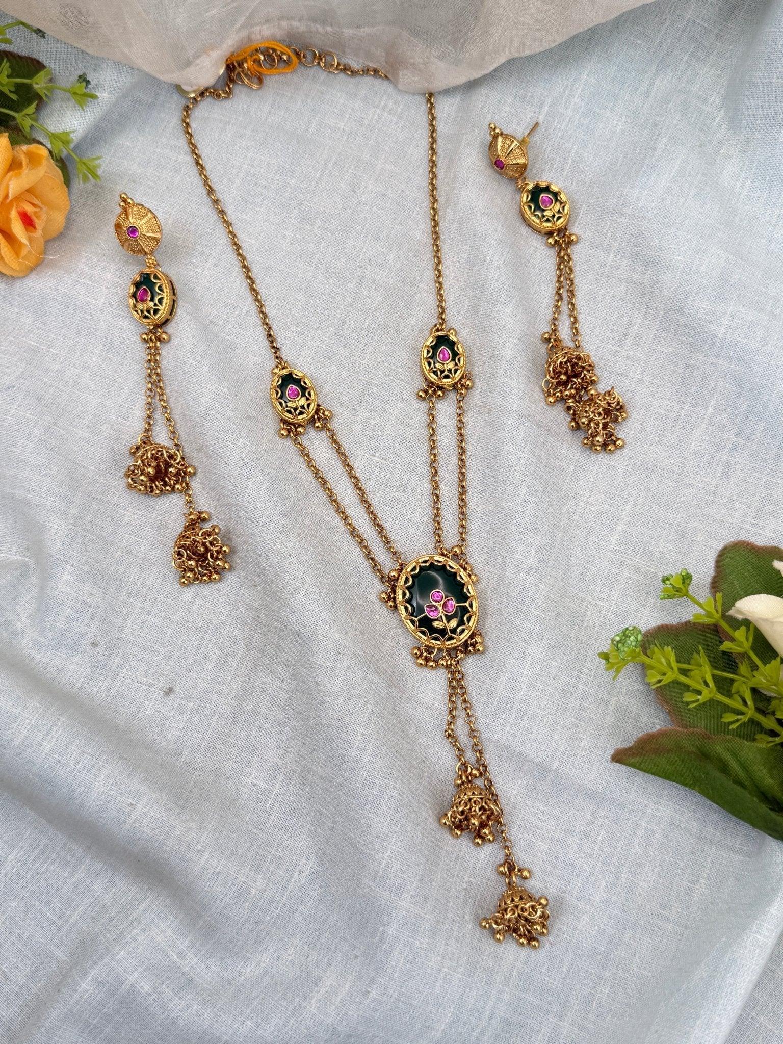 Royal Antique Elegant Layer Mid Long Necklace Set 0280 - Mahilas