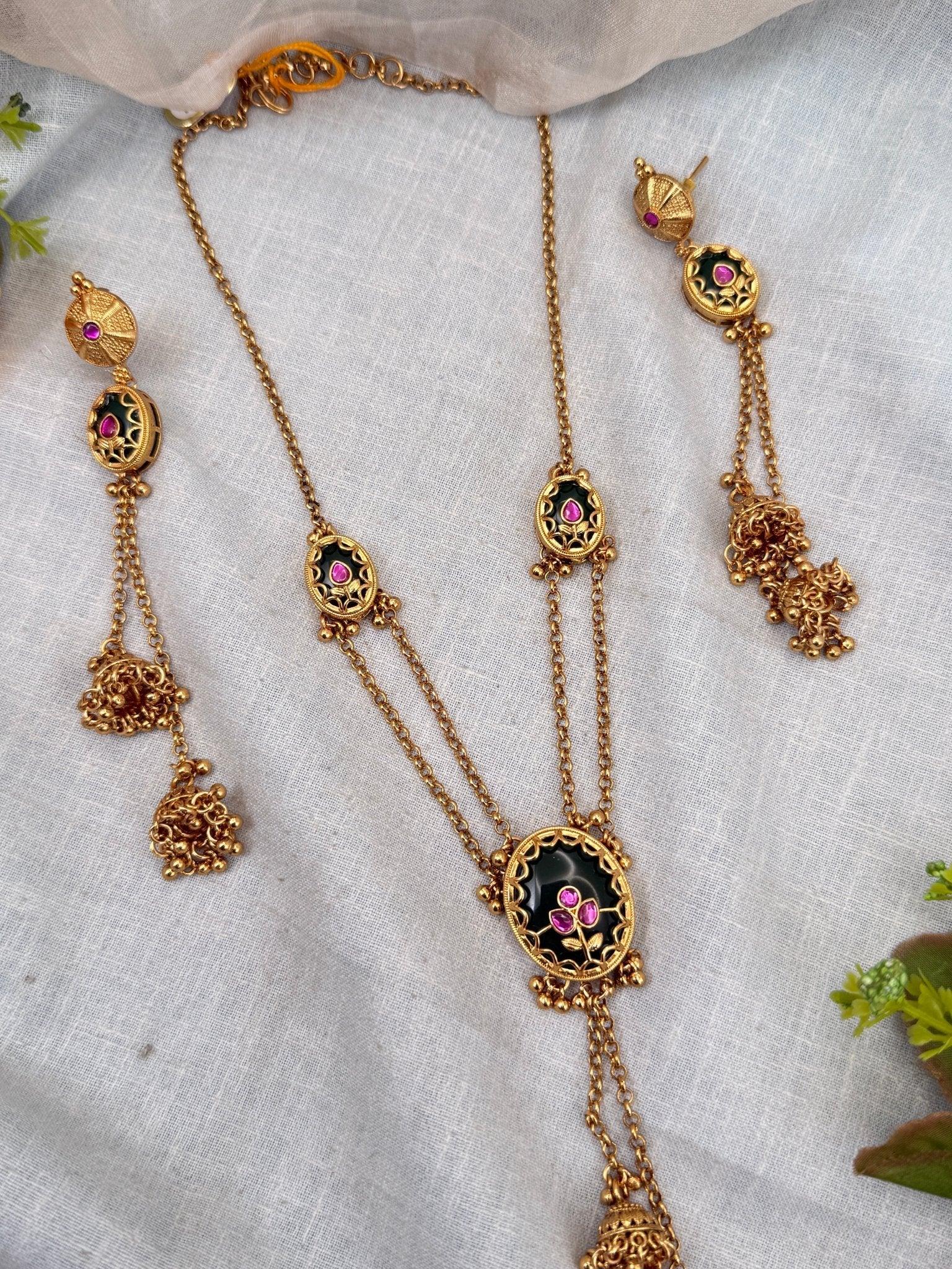 Royal Antique Elegant Layer Mid Long Necklace Set 0280 - Mahilas