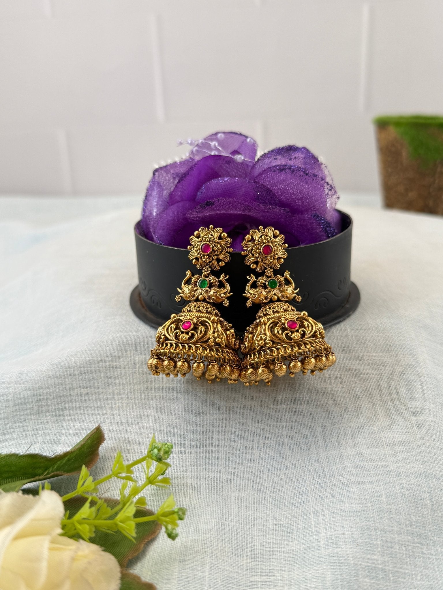 Royal Antique Elephant Jhumka Earrings 1144 - Mahilas
