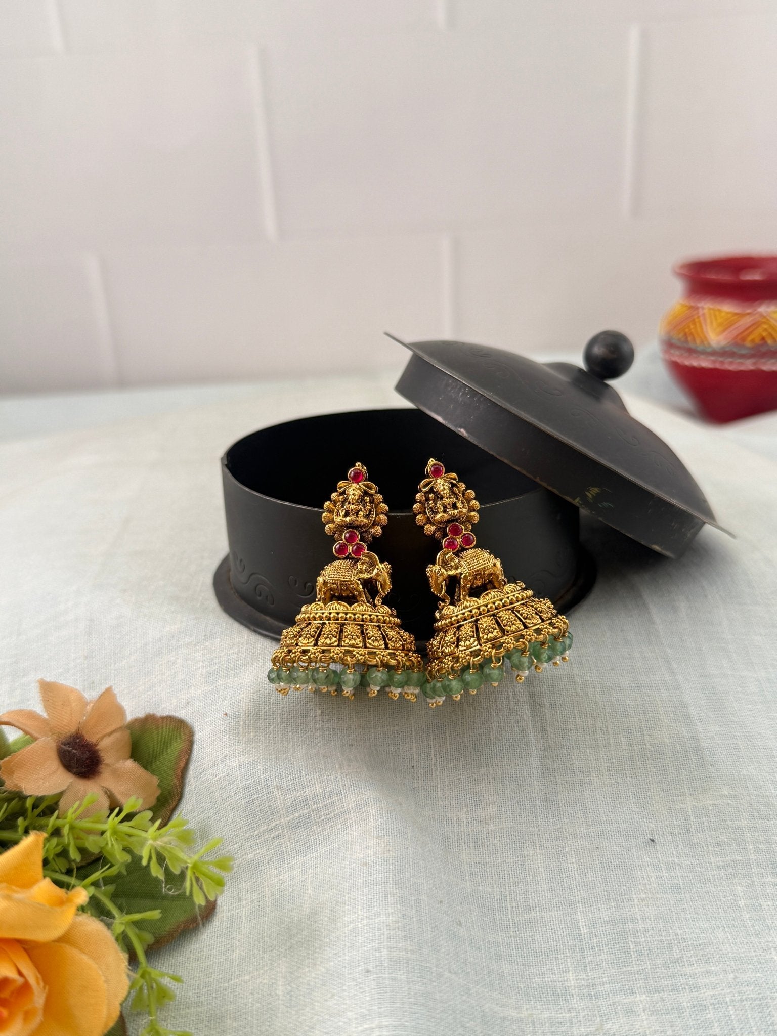 Royal Antique Elephant Jhumka Earrings 1168 - Mahilas