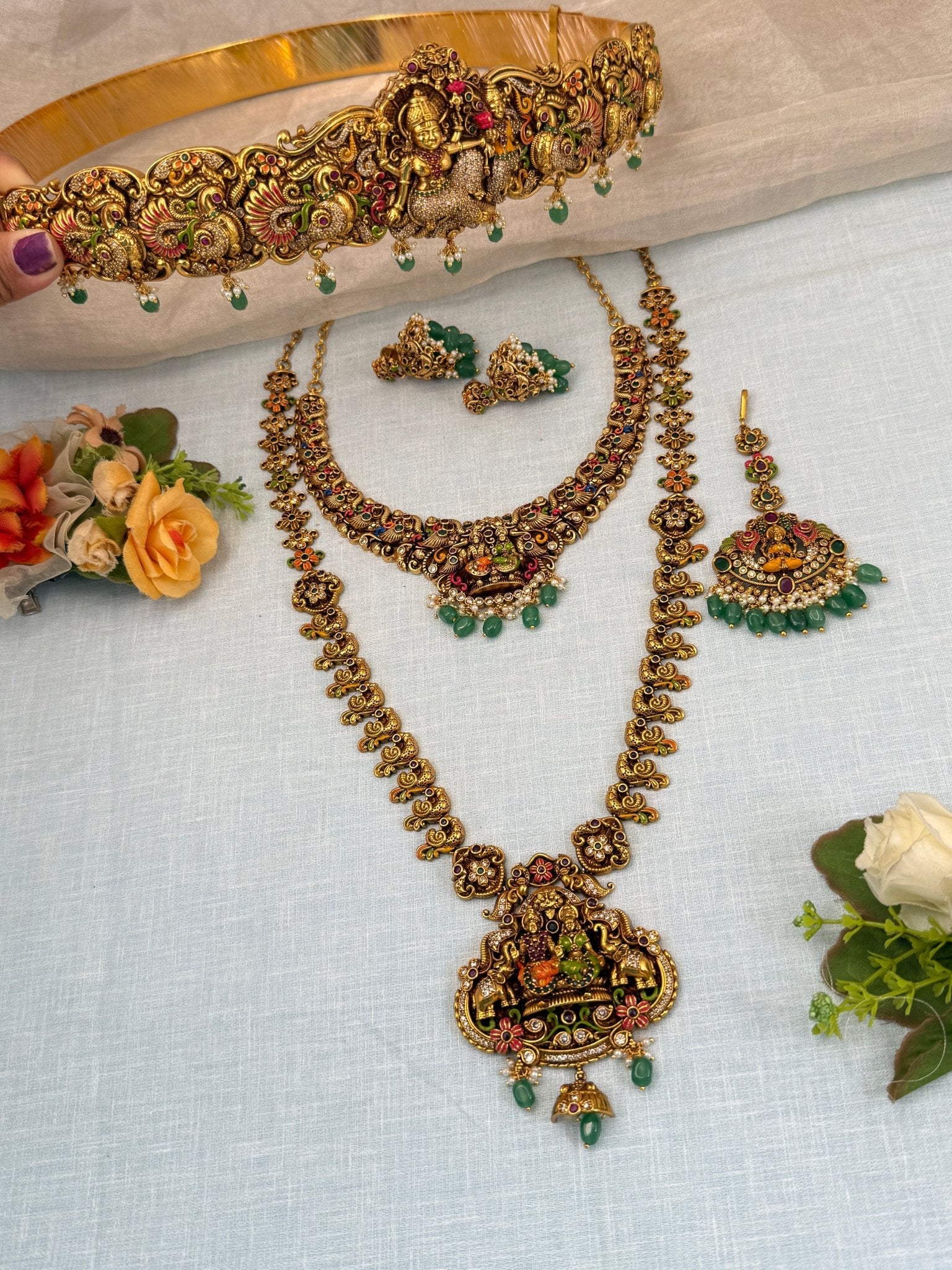 Royal Antique Enamel Work Full Bridal Necklace Set 0572 - Mahilas