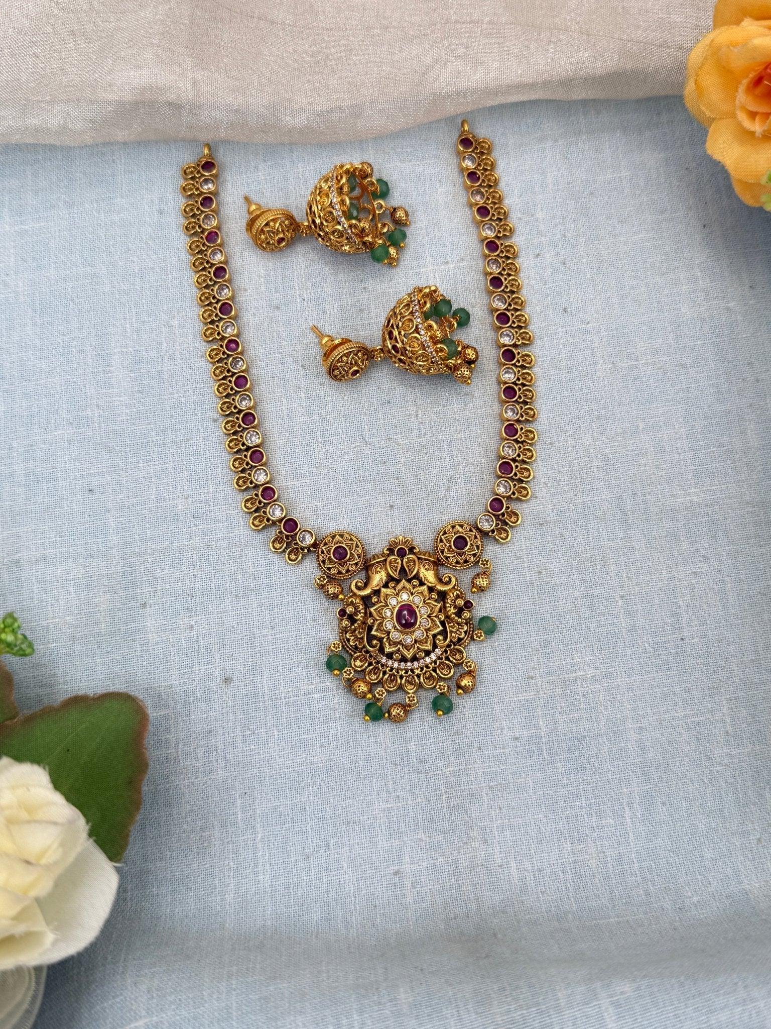 Royal Antique Flower Elephant Short Necklace Set 0141 - Mahilas