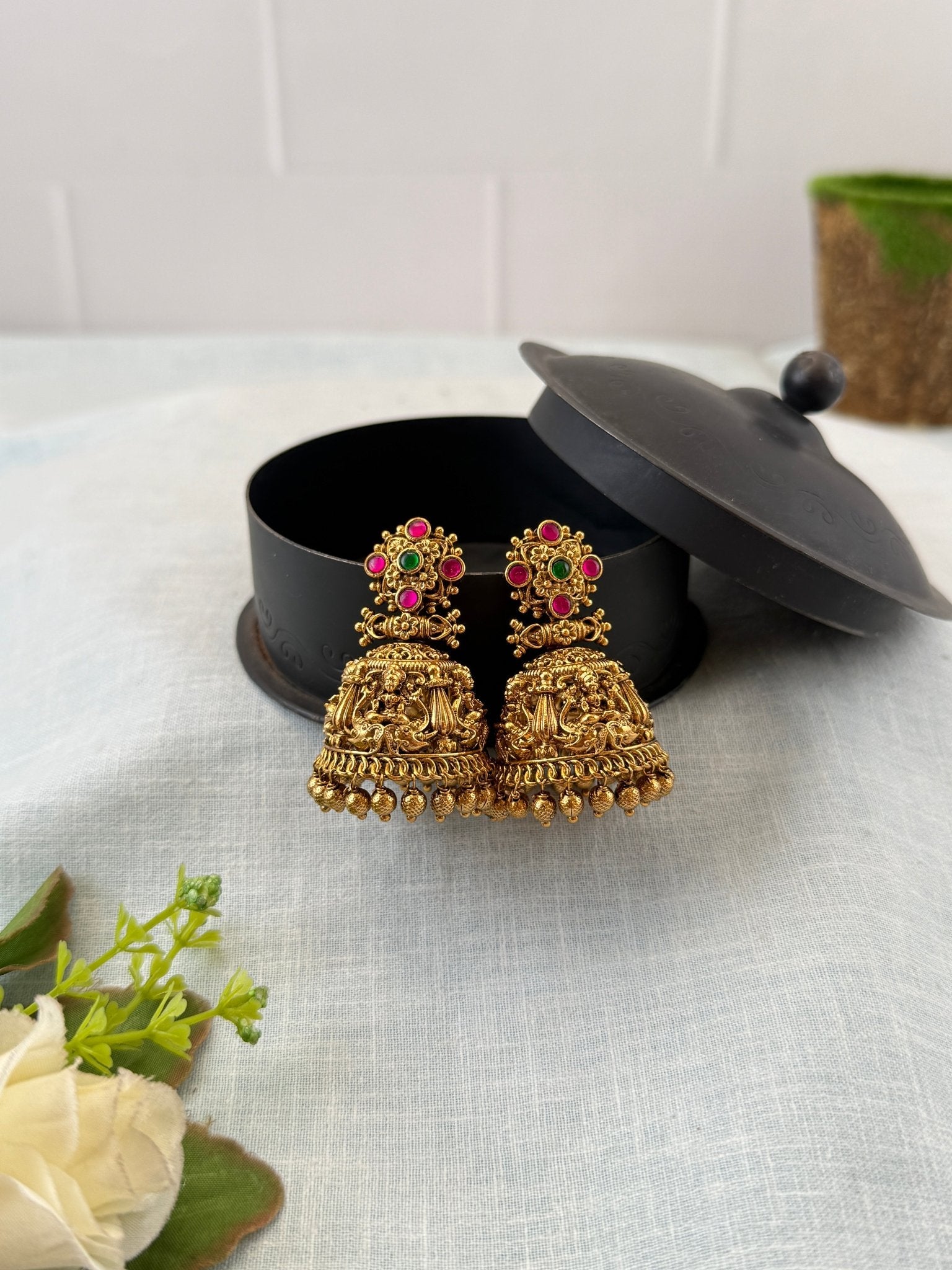 Royal Antique Gaja Lakshmi Jhumka Earrings 1122 - Mahilas