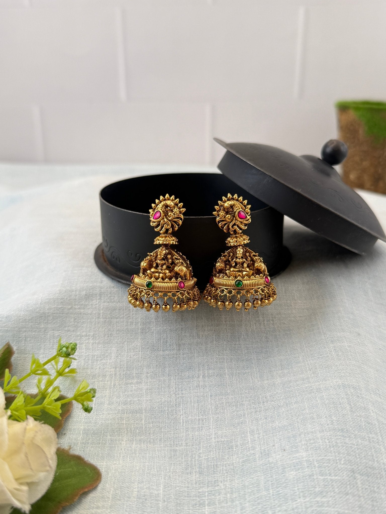 Royal Antique Gaja Lakshmi Jhumka Earrings 1125 - Mahilas