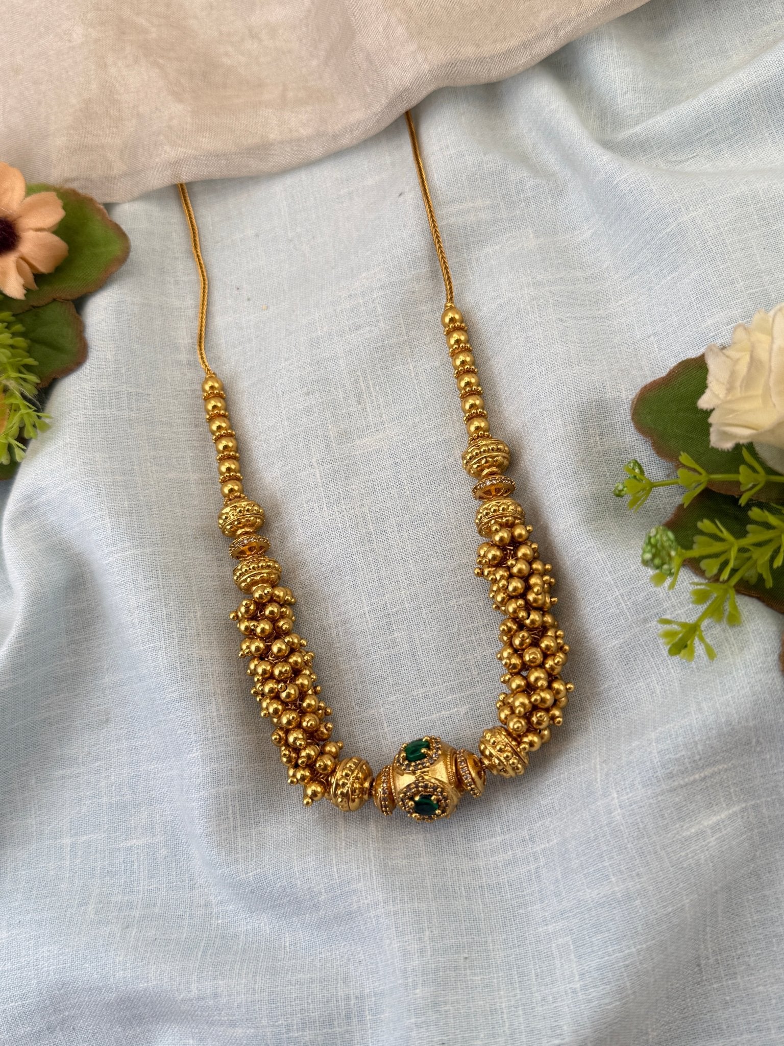 Royal Antique Gold Like Beads Short Necklace Set 0973 - Mahilas