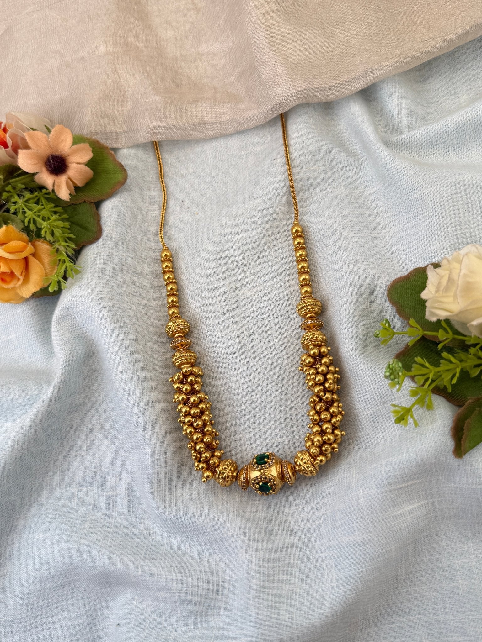 Royal Antique Gold Like Beads Short Necklace Set 0973 - Mahilas