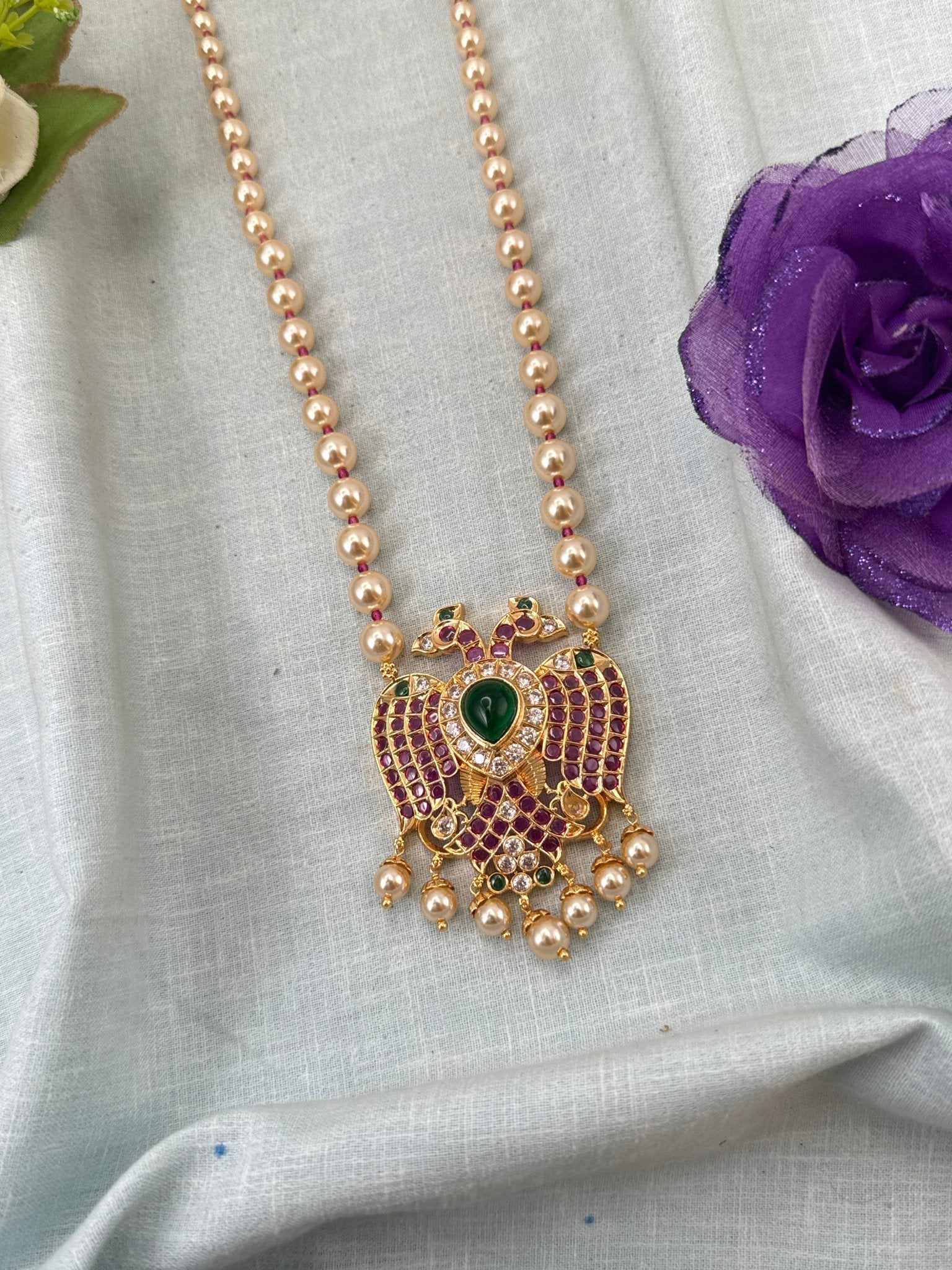 Royal Antique Gold Like Gandaberunda Pendant Long Necklace Set 1013 - Mahilas