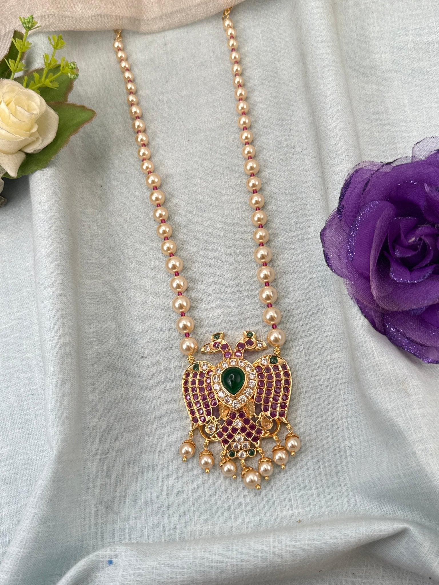 Royal Antique Gold Like Gandaberunda Pendant Long Necklace Set 1013 - Mahilas