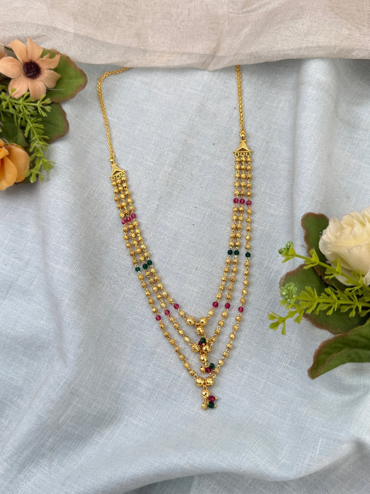 Royal Antique Gold Like Layer Mid Long Necklace Set 0981 - Mahilas