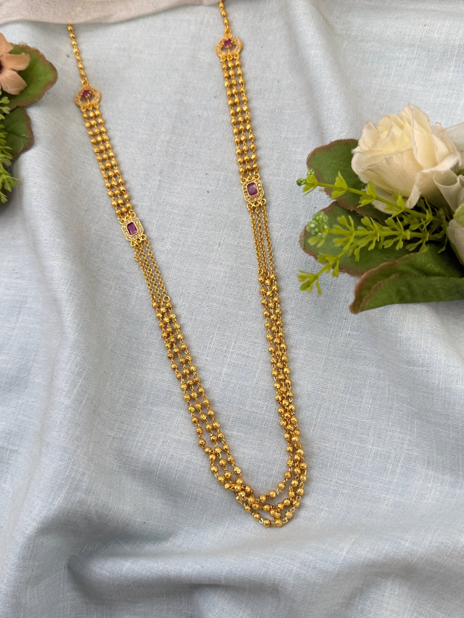 Royal Antique Gold Like Layer Mid Long Necklace Set 0983 - Mahilas