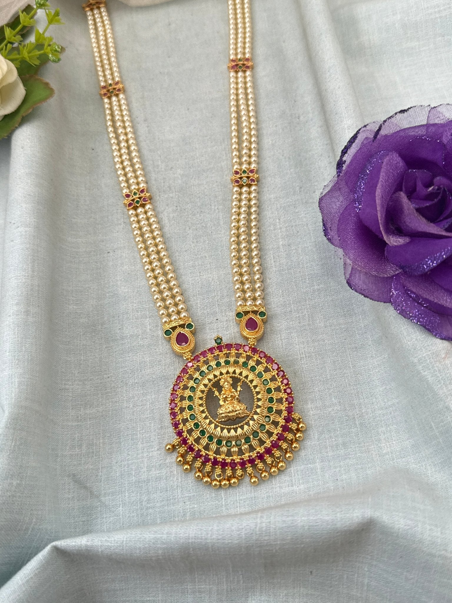 Royal Antique Gold Like Pendant Long Necklace Set 0999 - Mahilas