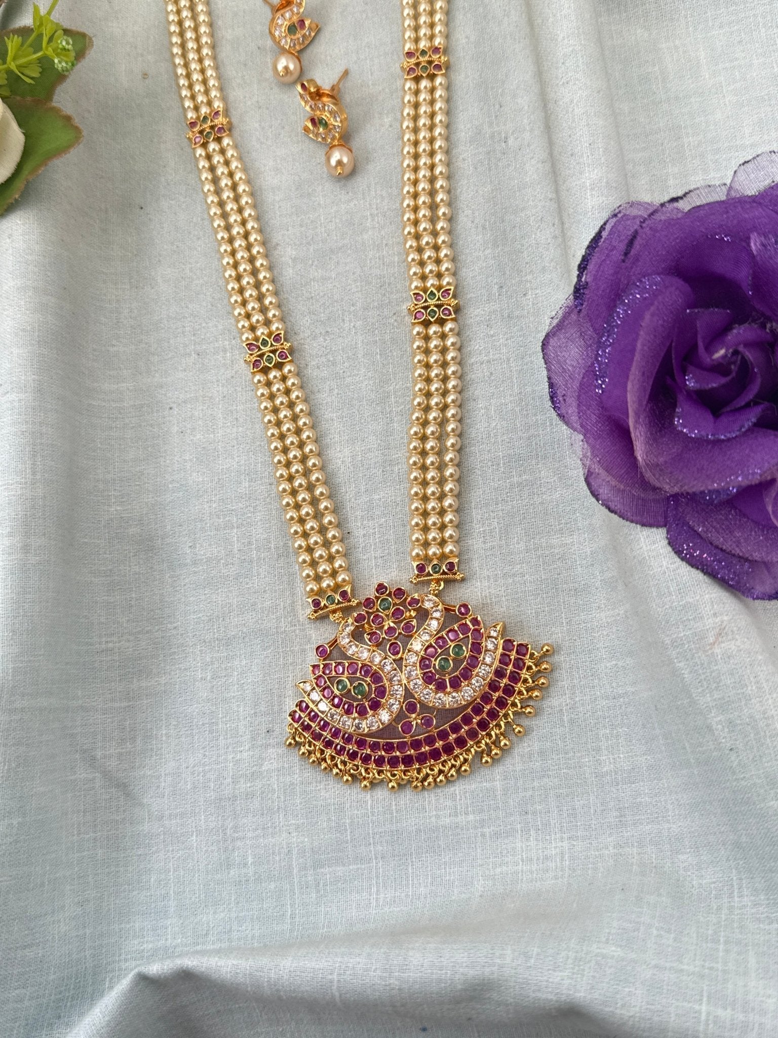 Royal Antique Gold Like Pendant Long Necklace Set 1003 - Mahilas
