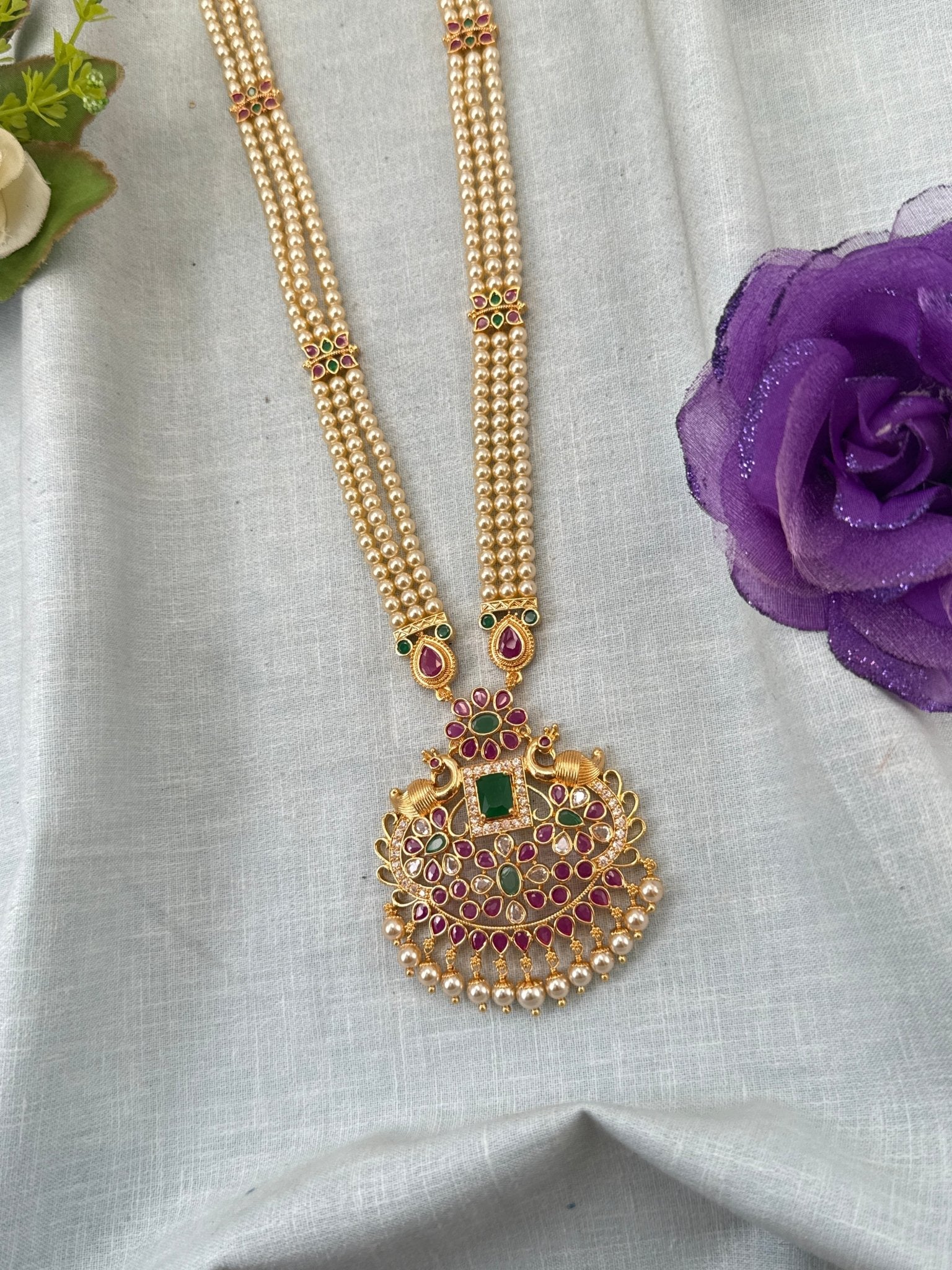 Royal Antique Gold Like Pendant Long Necklace Set 1004 - Mahilas