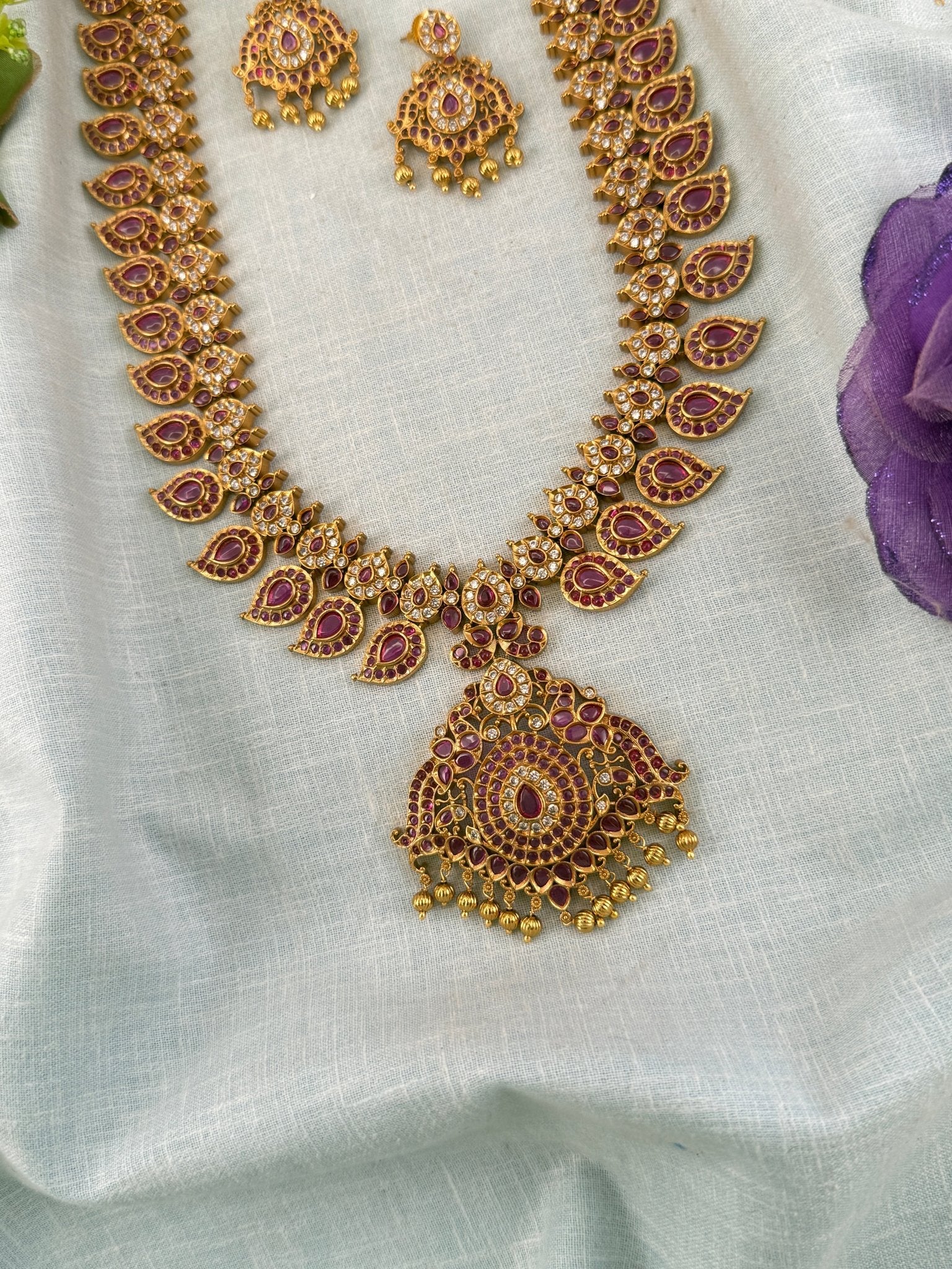 Royal Antique Grand Mango Pendant Long Necklace Set 1238 - Mahilas