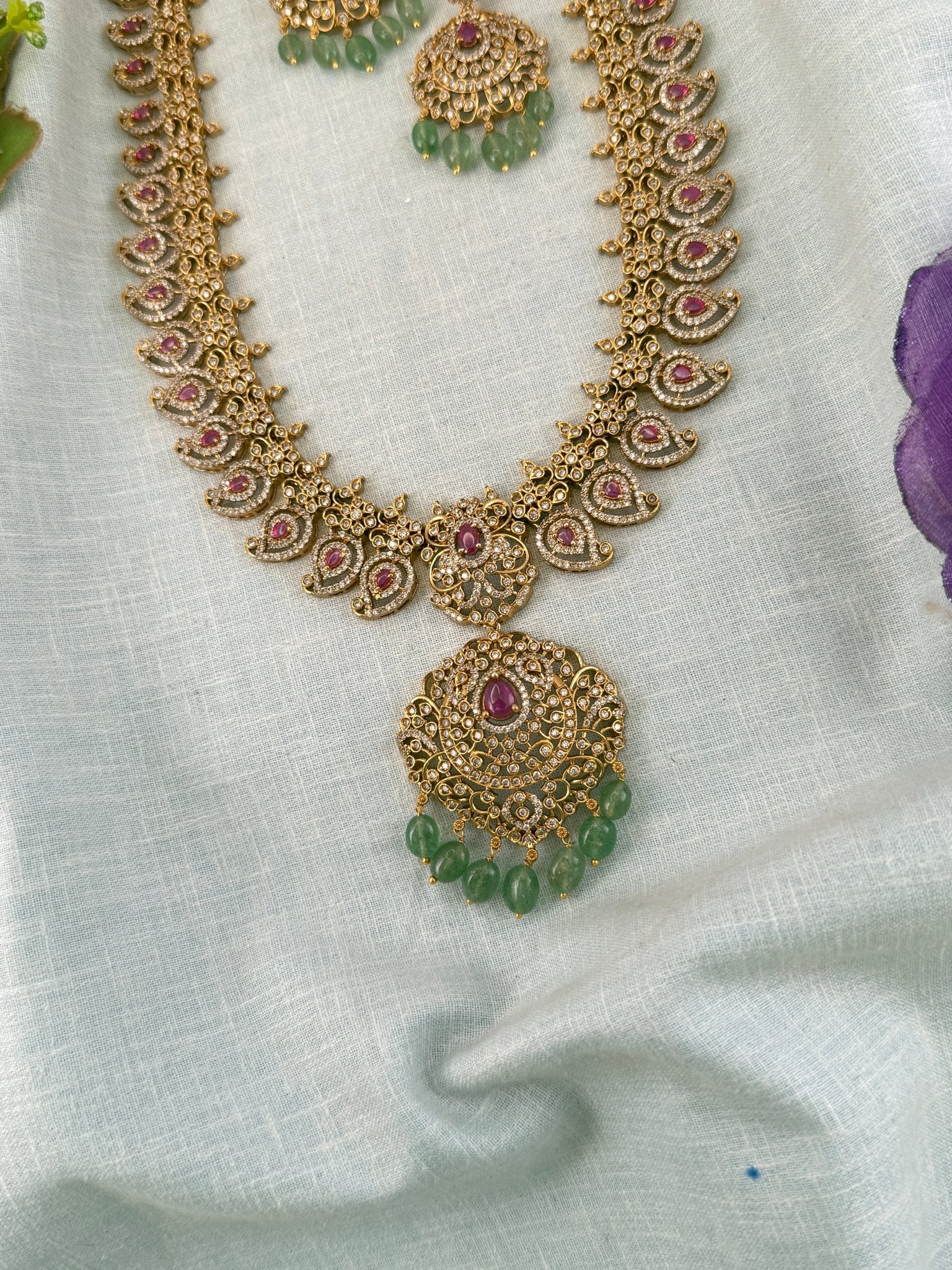 Royal Antique Grand Mango Stone Pendant Long Necklace Set 1240 - Mahilas
