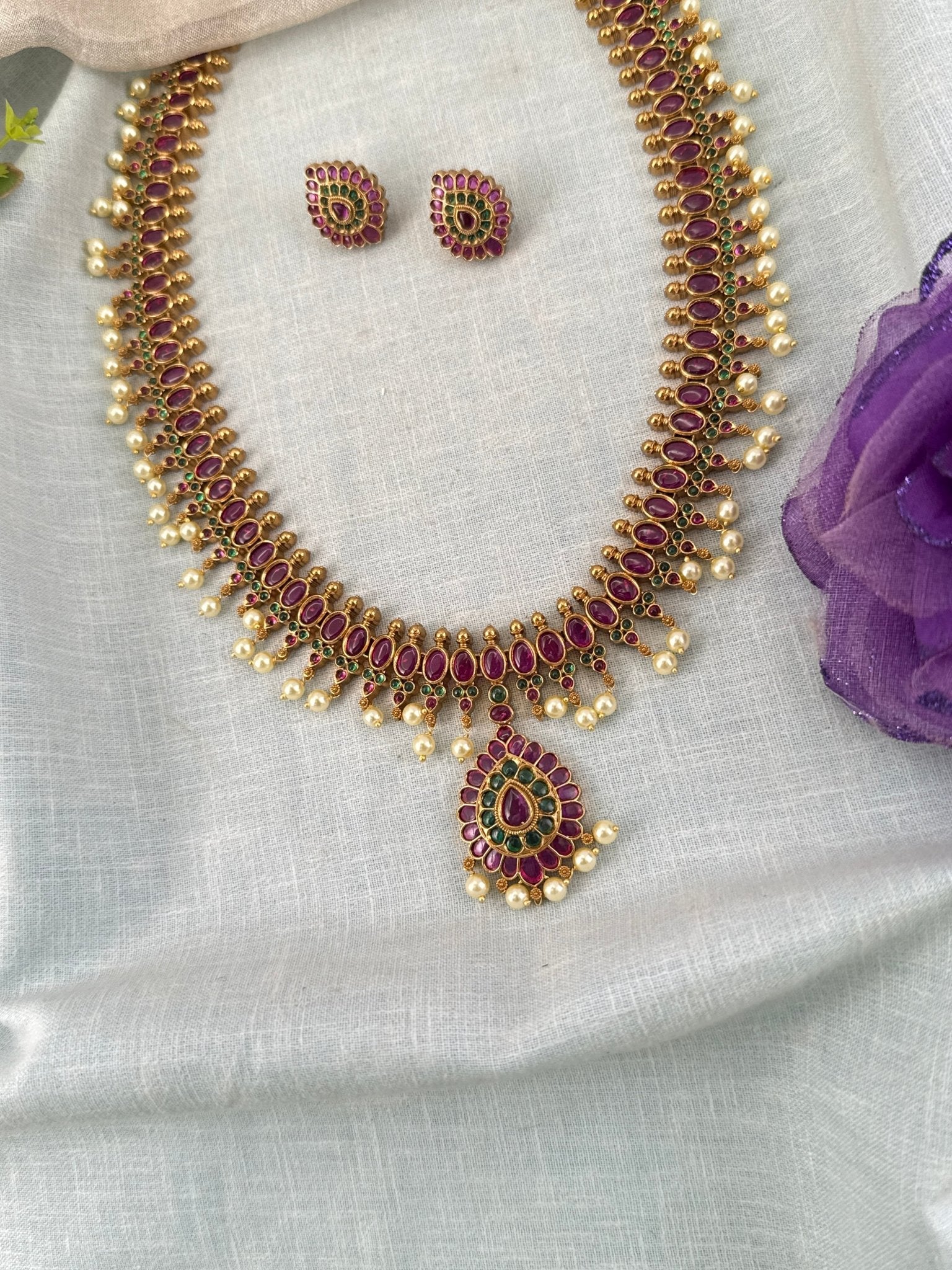 Royal Antique Grand Pendant Long Necklace Set 1246 - Mahilas
