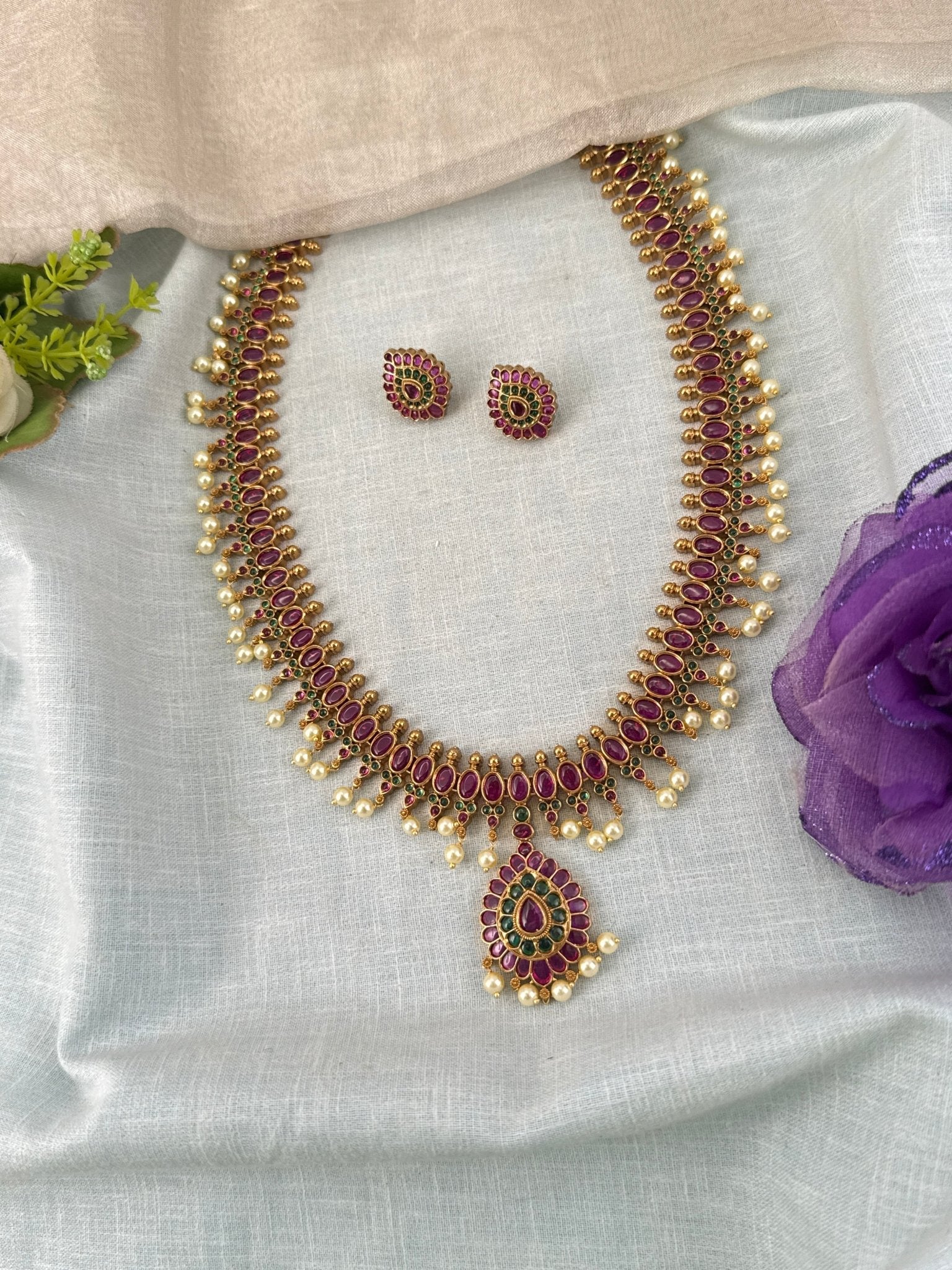 Royal Antique Grand Pendant Long Necklace Set 1246 - Mahilas