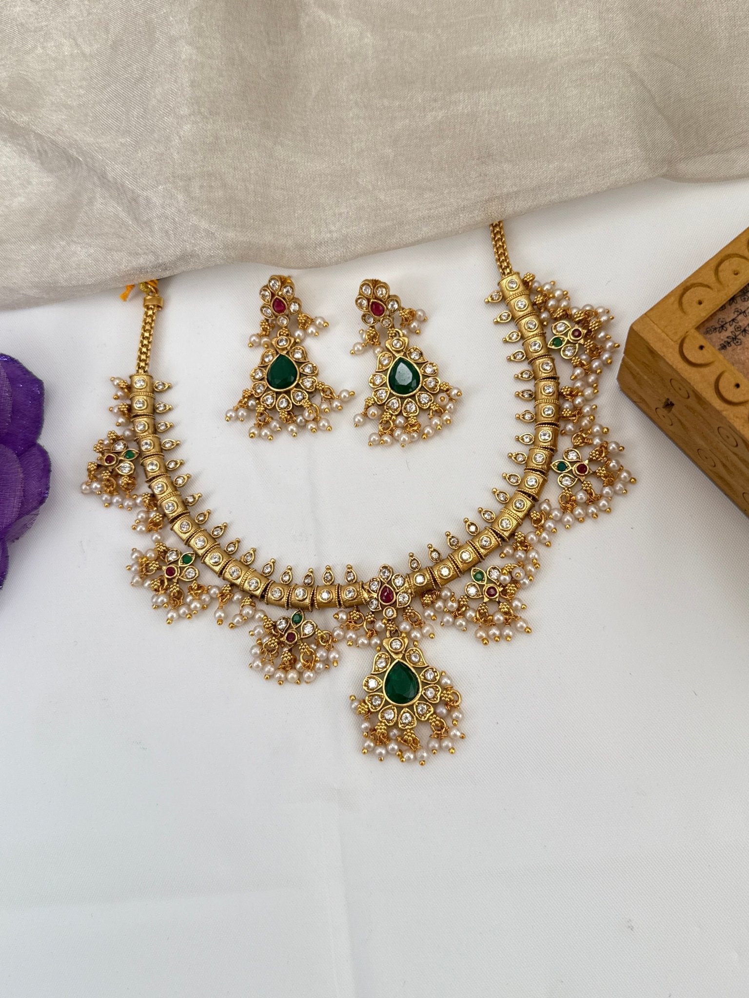 Royal Antique Guttapusalu Short Necklace Set 1035 - Mahilas