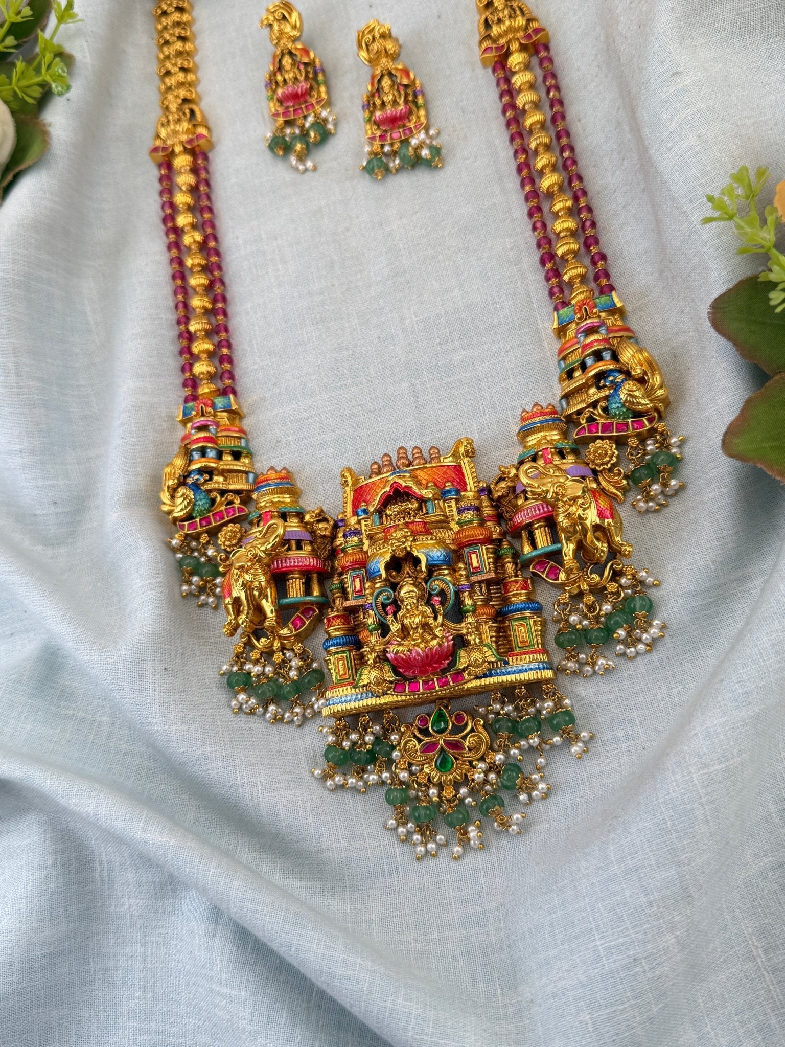 Royal Antique Hand Painted Temple Mid Long Haaram 1067 - Mahilas
