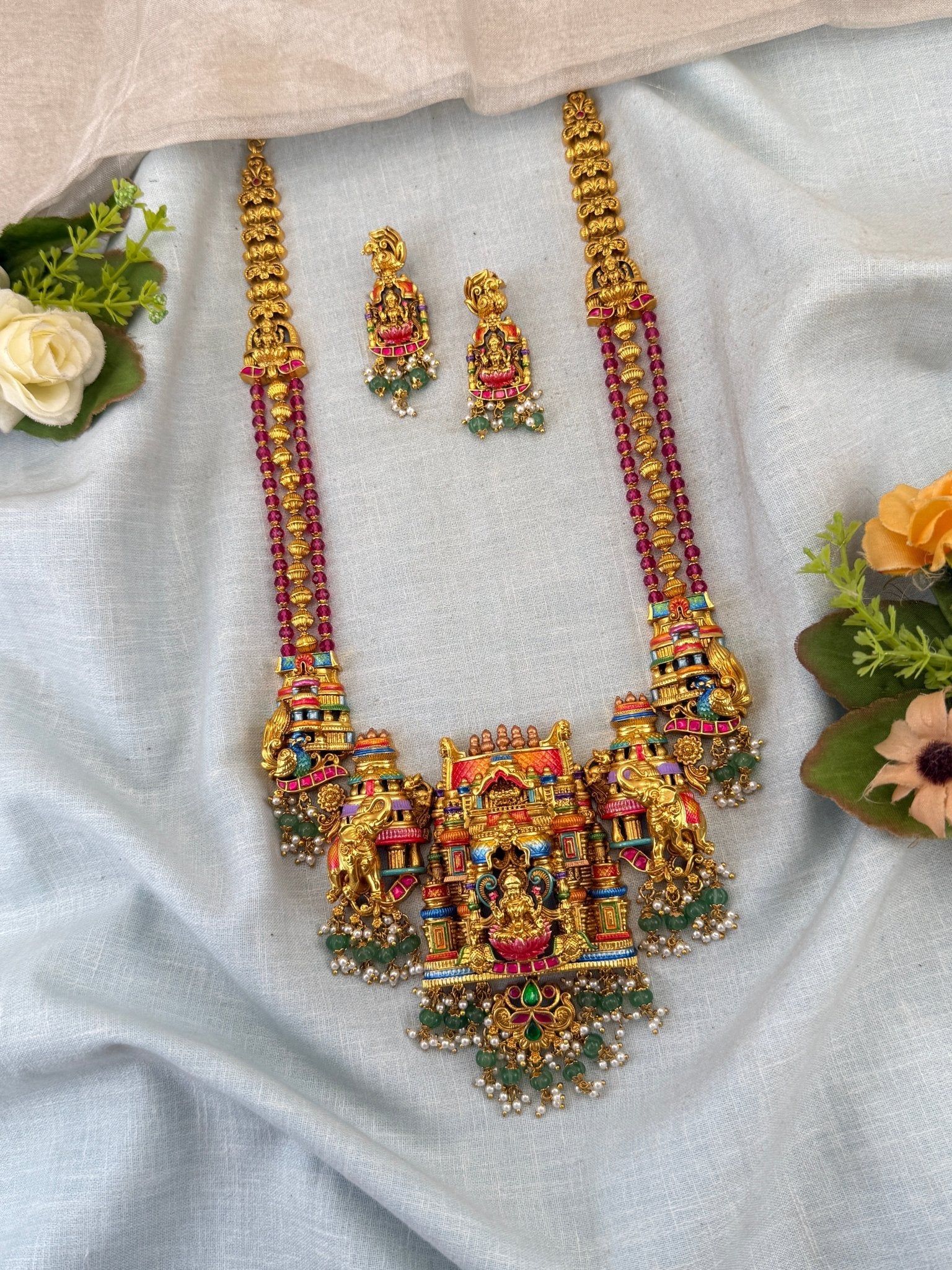 Royal Antique Hand Painted Temple Mid Long Haaram 1067 - Mahilas