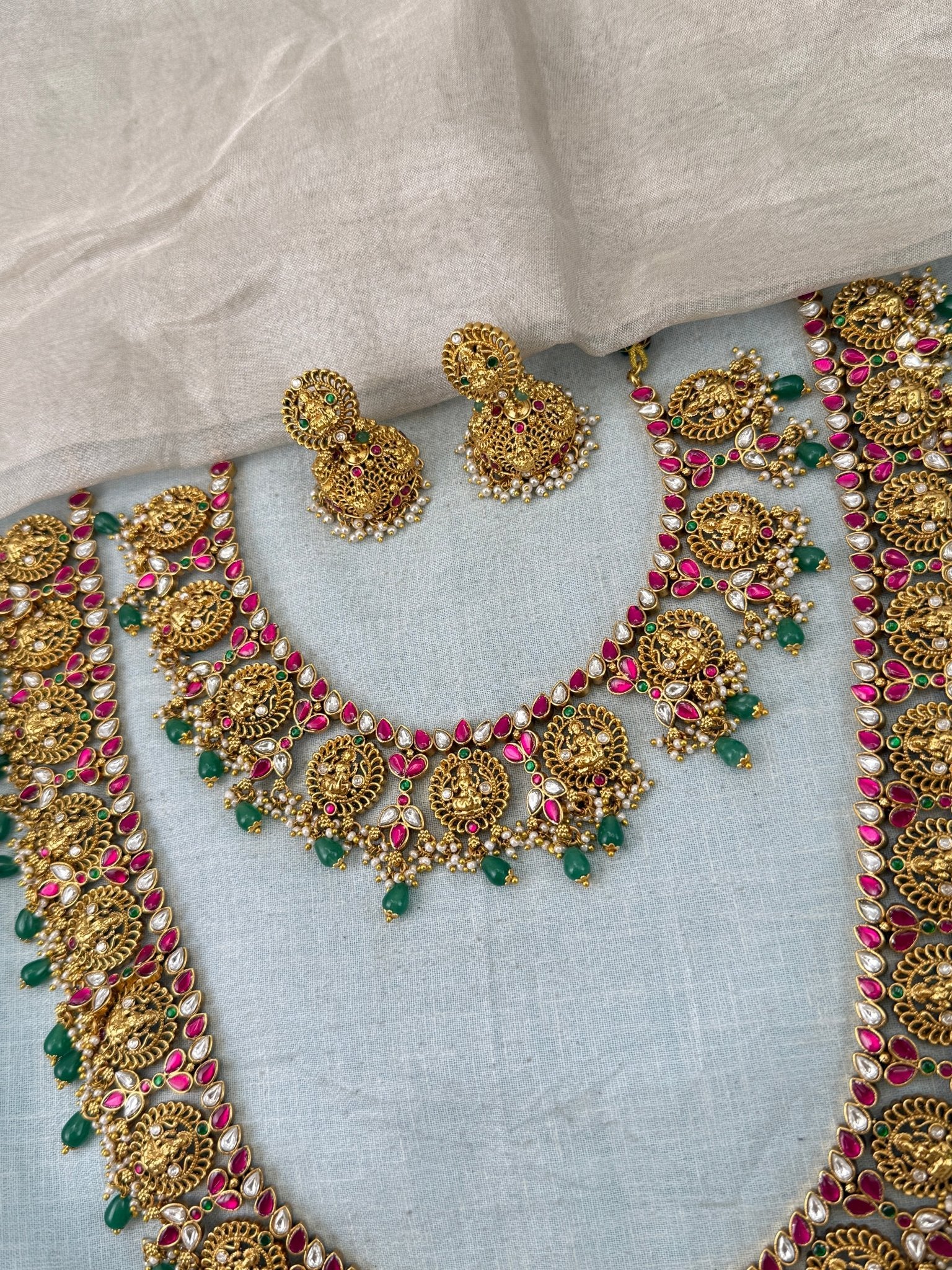 Royal Antique Jadau Kundan Bottumala Bridal Necklace Set 1112 - Mahilas