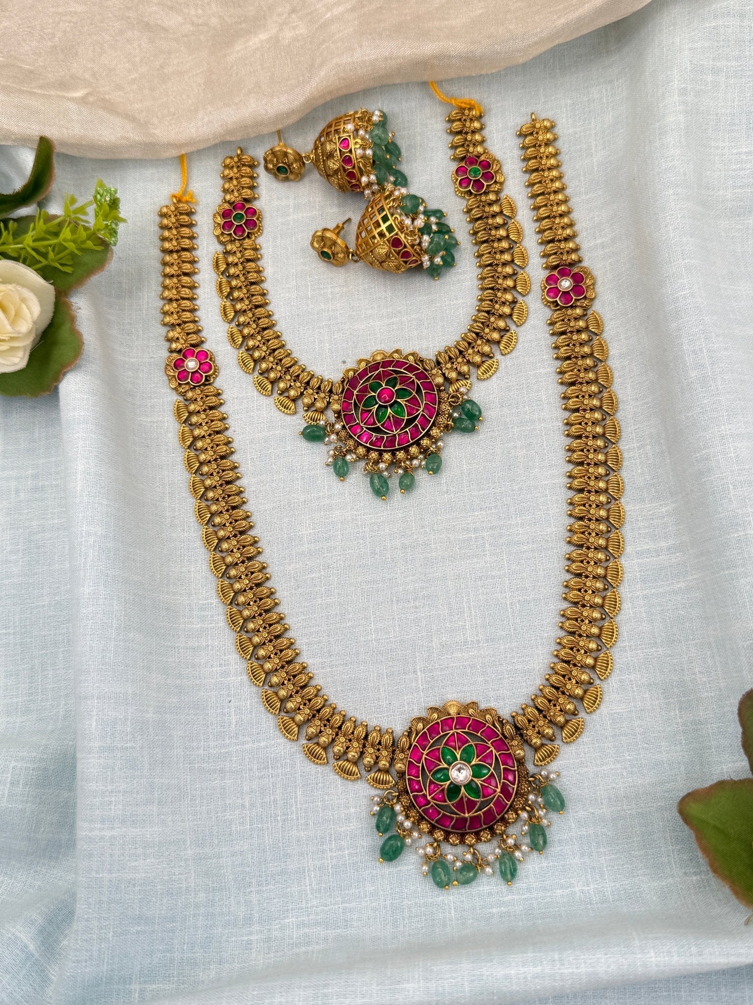 Royal Antique Jadau Kundan Semi Bridal Necklace Set 0684 - Mahilas