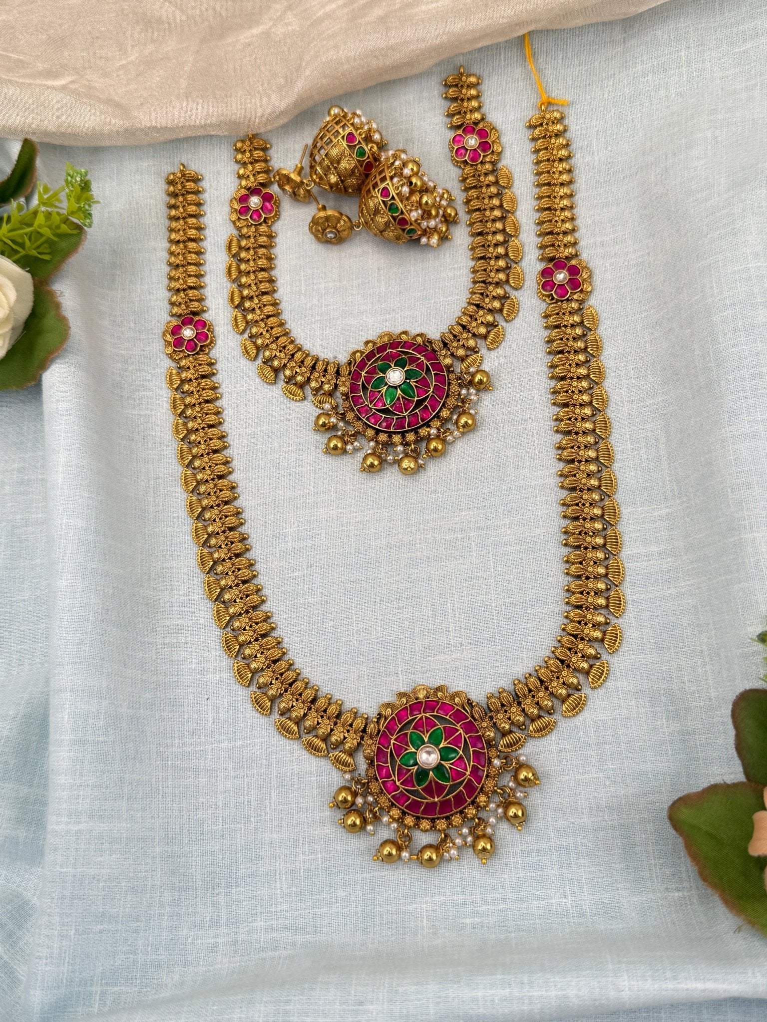 Royal Antique Jadau Kundan Semi Bridal Necklace Set 0685 - Mahilas