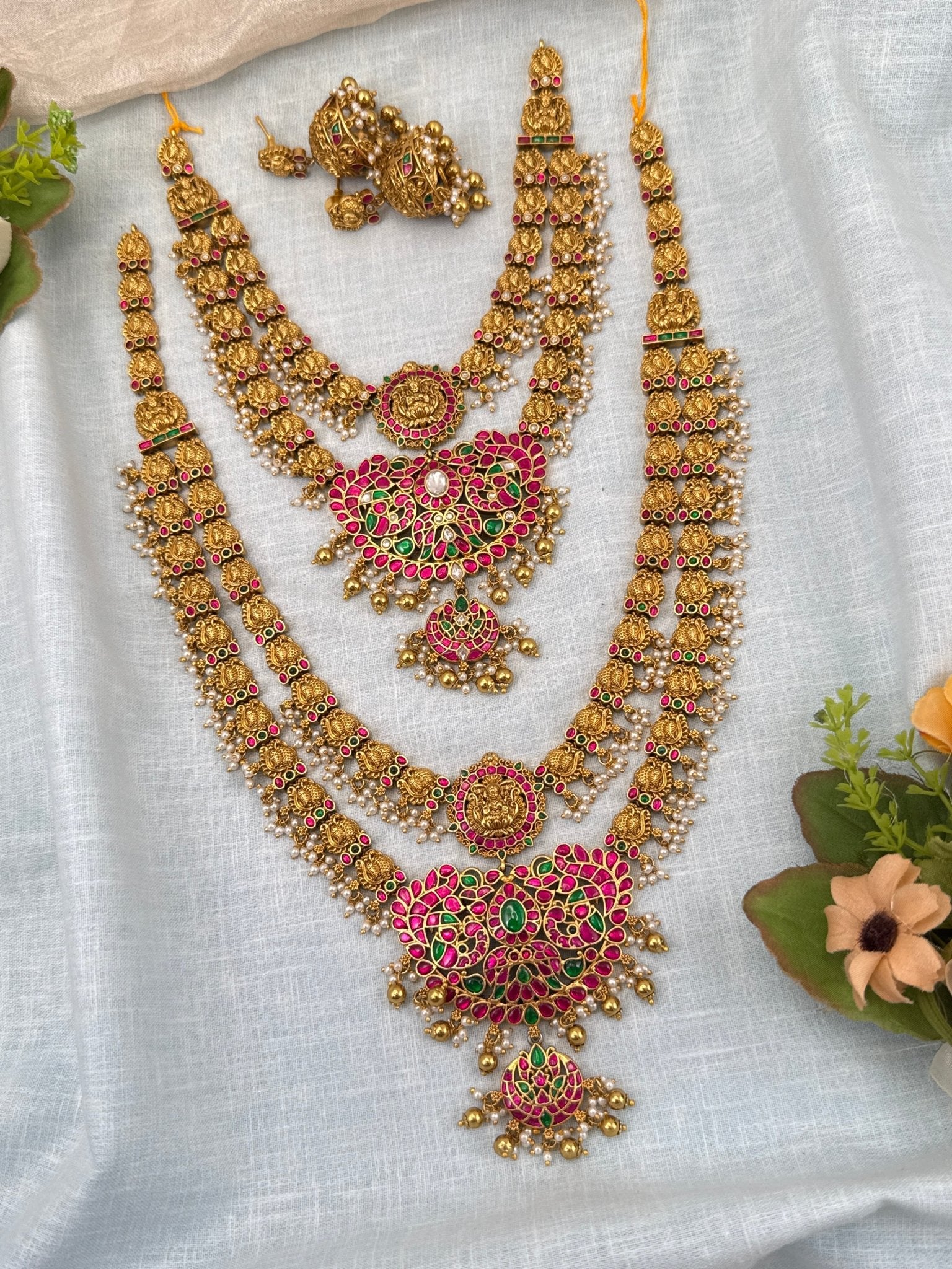 Royal Antique Jadau Kundan Semi Bridal Necklace Set 0686 - Mahilas