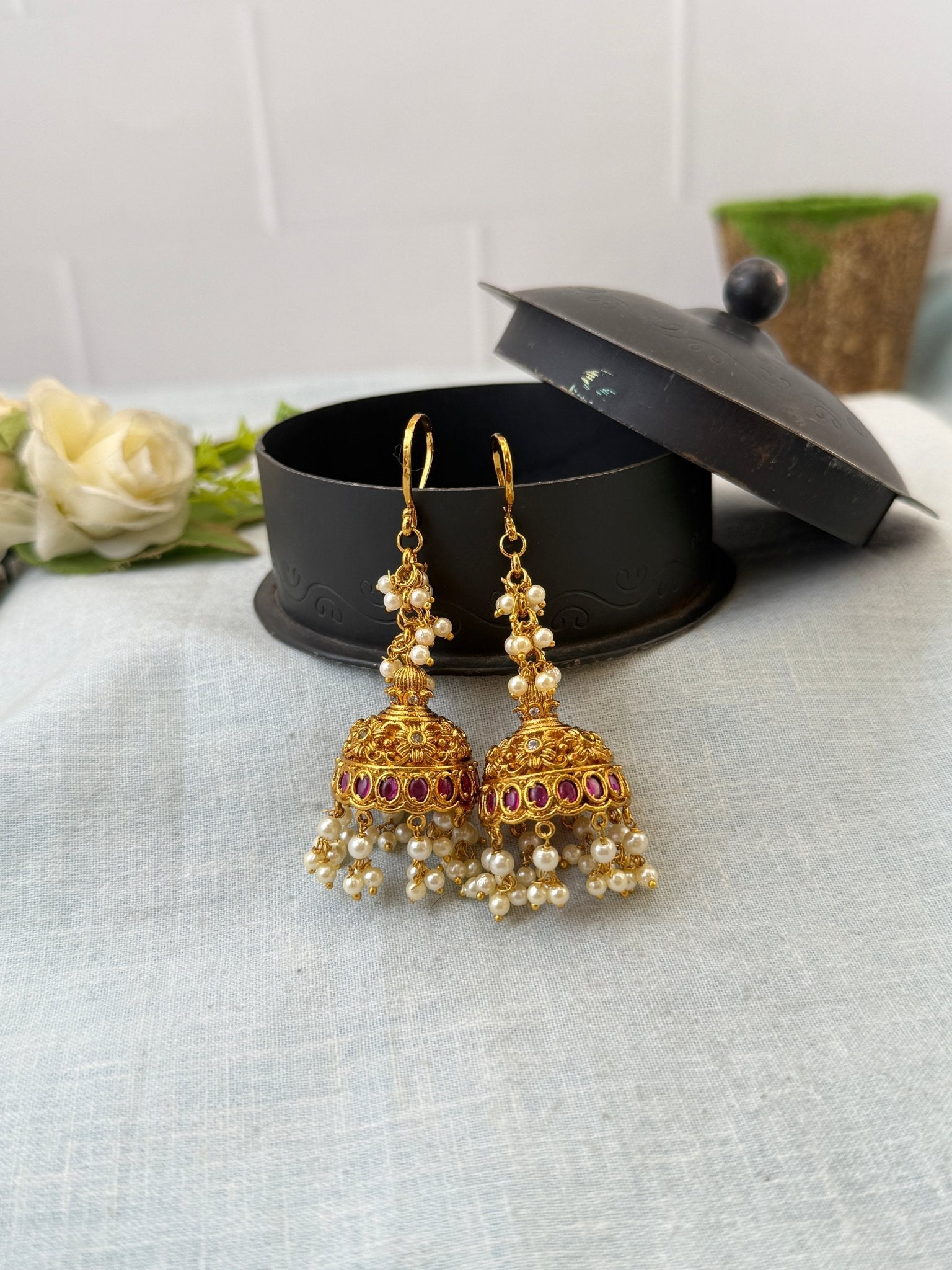 Royal Antique Jhumka Earrings 1142 - Mahilas