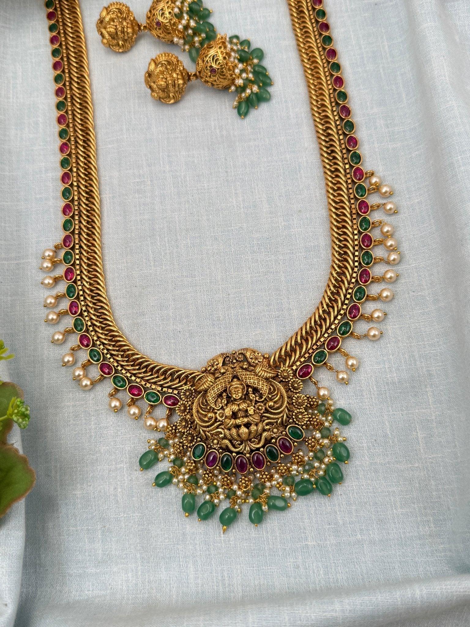 Royal Antique Jilebi Long Necklace Set 0210 - Mahilas