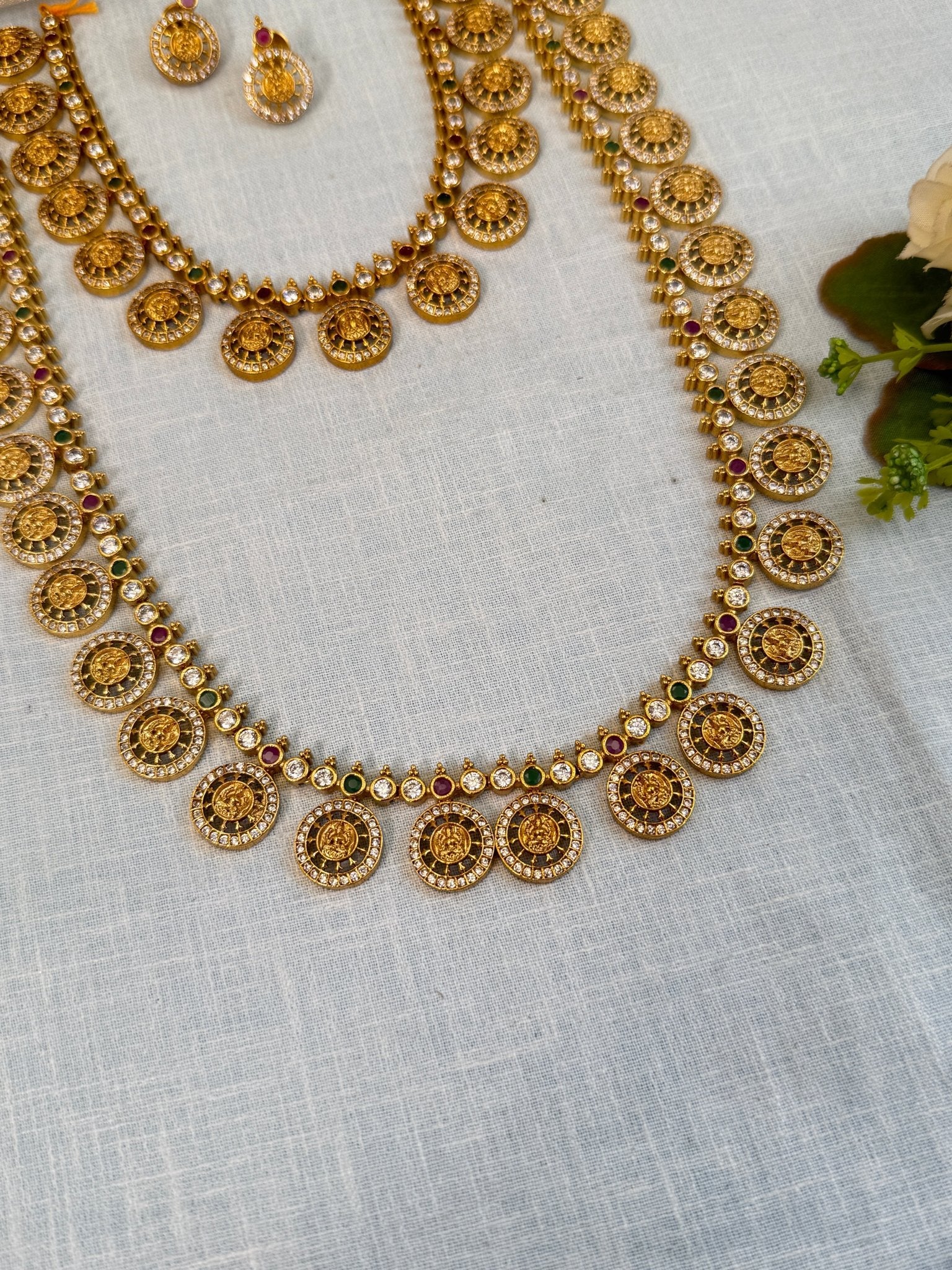 Royal Antique Kaasu White Stone Necklace Set 861 - Mahilas