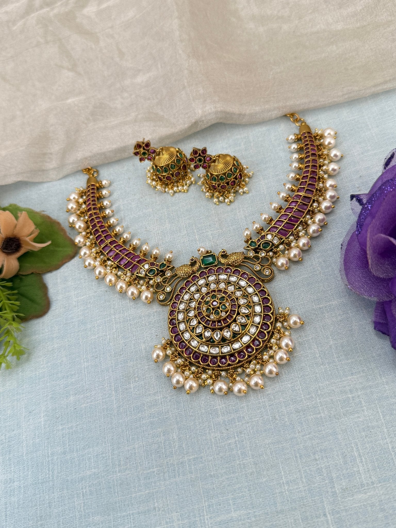 Royal Antique Kanti Style Pendant Necklace Set 0933 - Mahilas