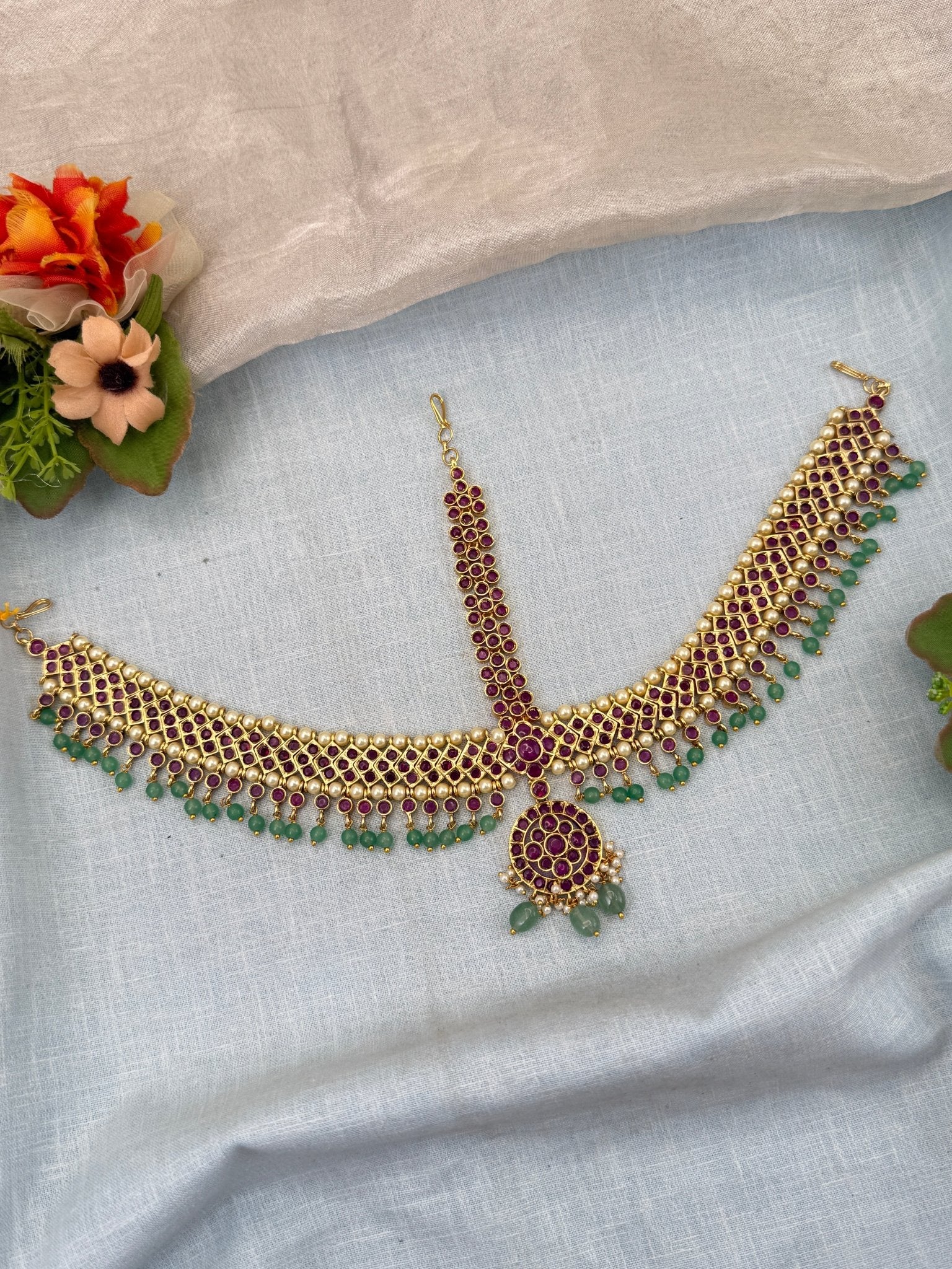 Royal Antique Kemp Stone Maang Tikka Mathapatti 421 - Mahilas