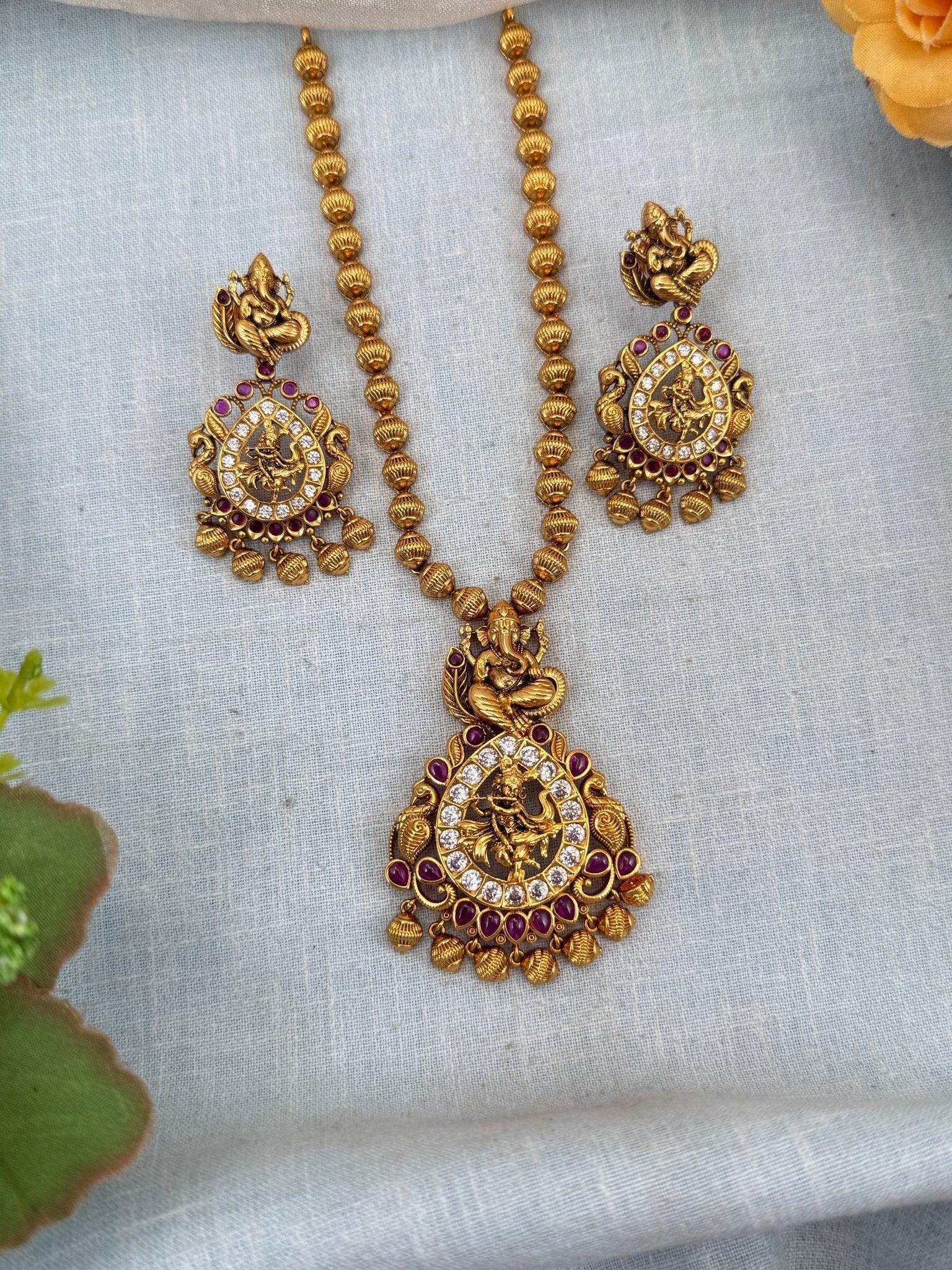 Royal Antique Krishna Ganesha Short Necklace Set 0131 - Mahilas