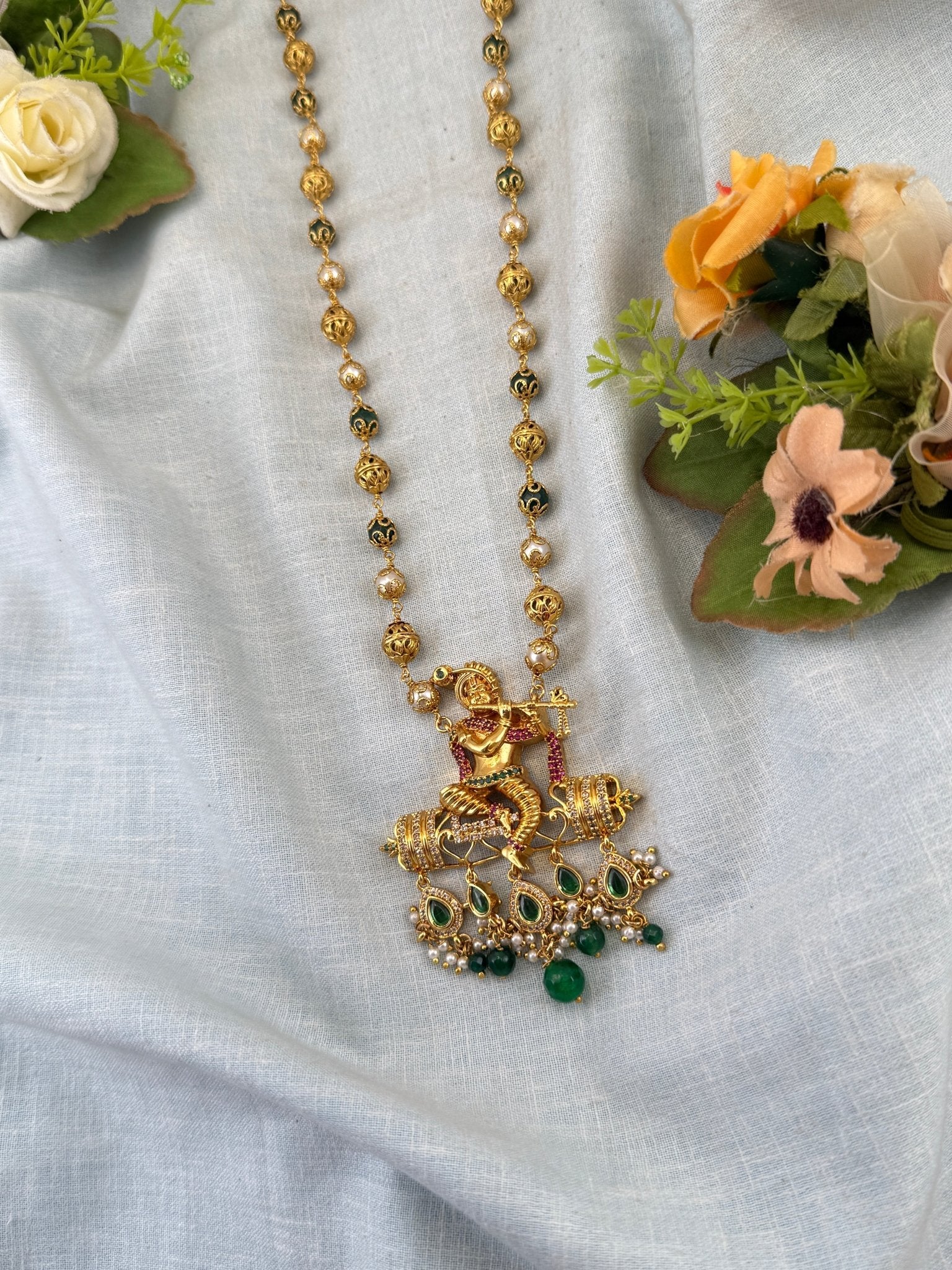 Royal Antique Krishna Pendant Chain Necklace 1068 - Mahilas