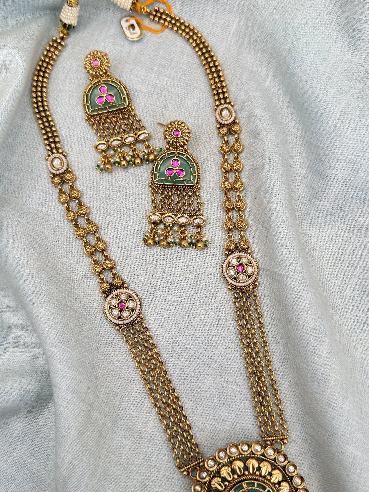 Royal Antique Kundan Pendant Long Necklace Set 0288 - Mahilas