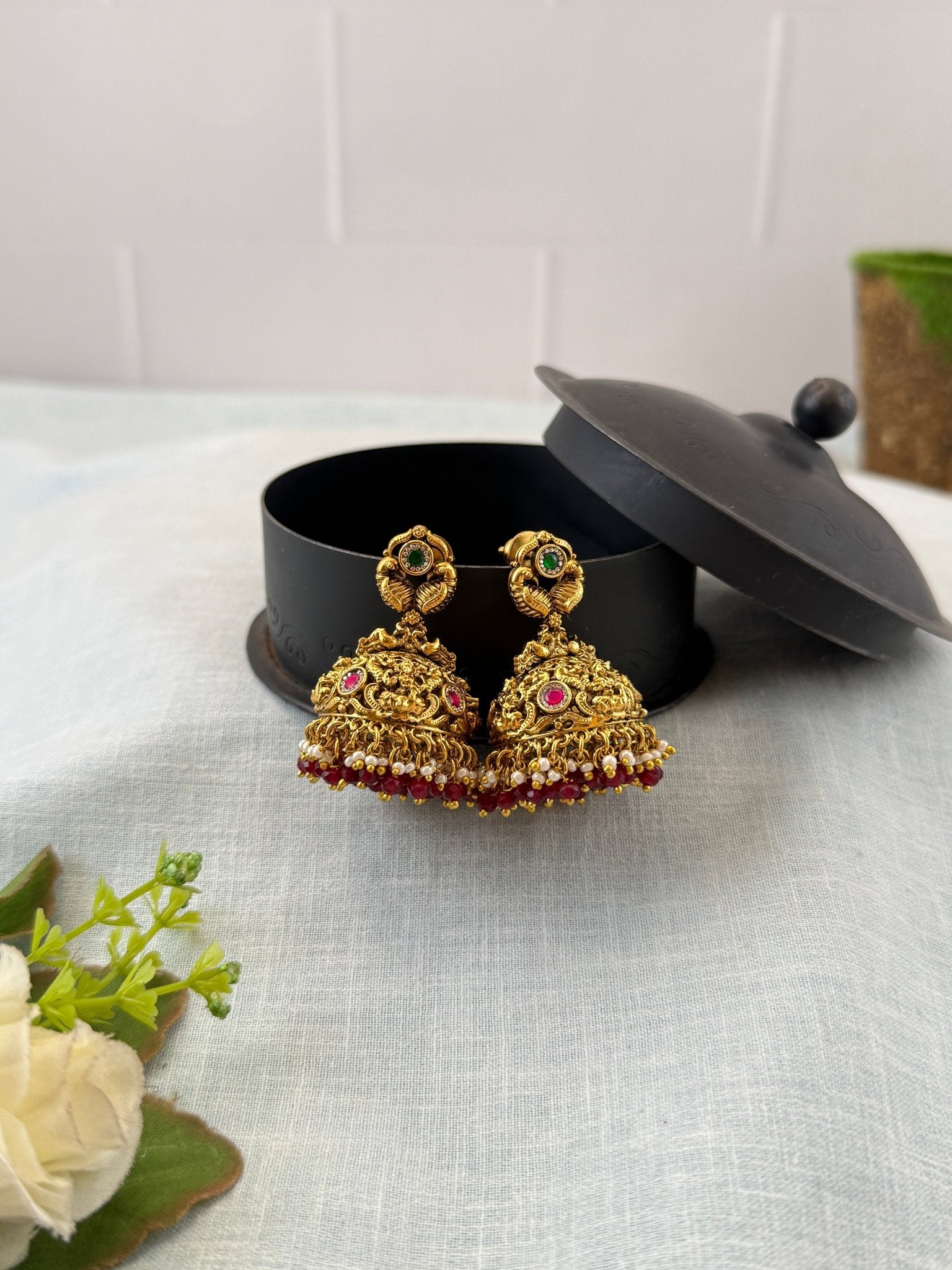 Royal Antique Lakshmi Jhumka Earrings 1124 - Mahilas