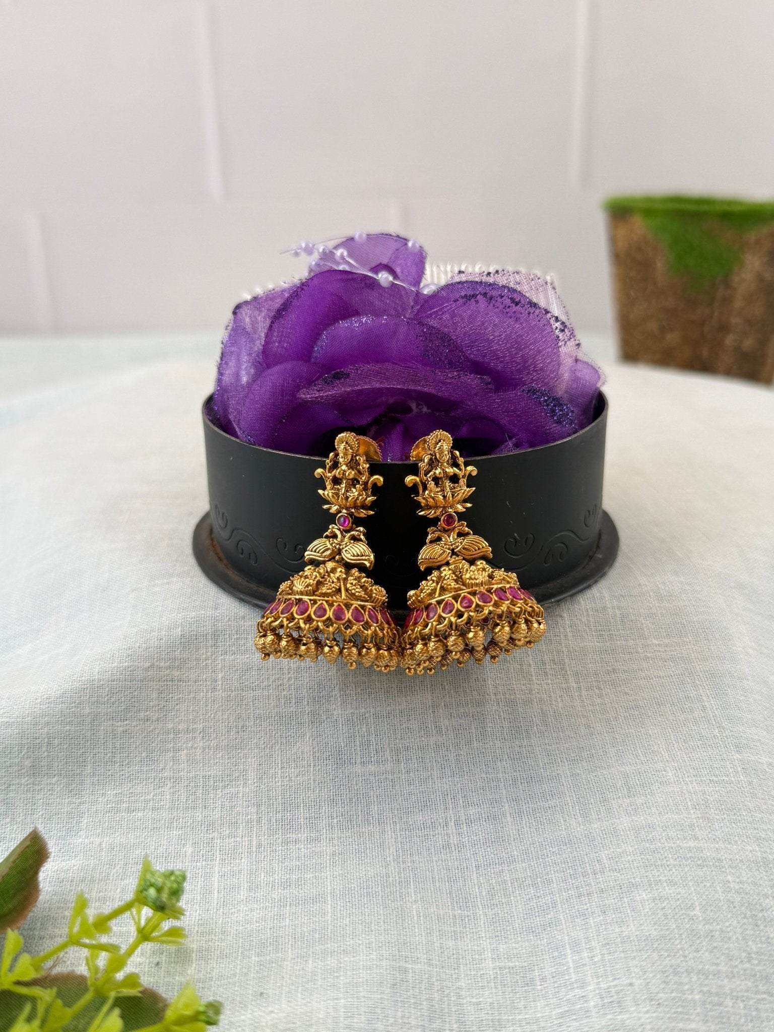 Royal Antique Lakshmi Jhumka Earrings 1135 - Mahilas