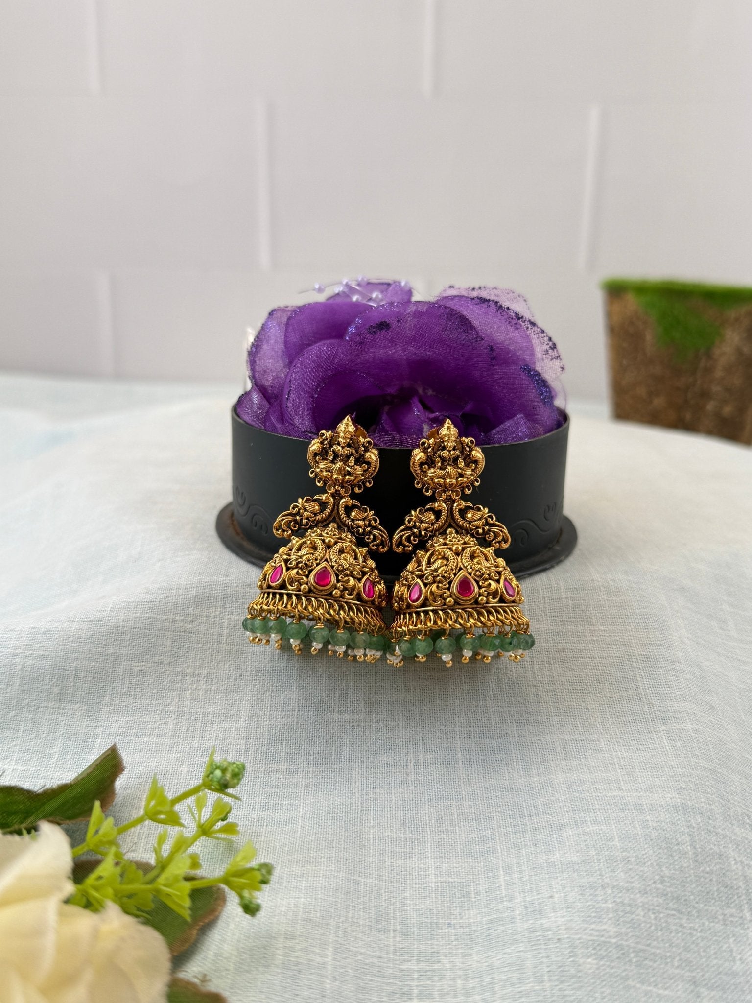 Royal Antique Lakshmi Jhumka Earrings 1152 - Mahilas