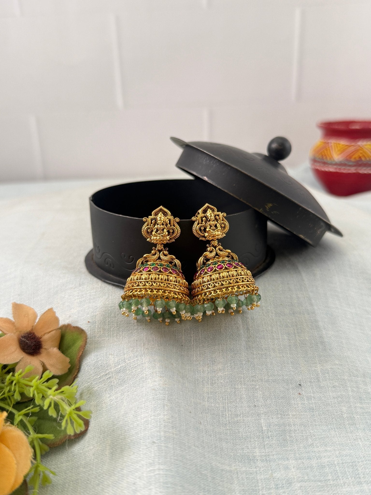 Royal Antique Lakshmi Jhumka Earrings 1180 - Mahilas