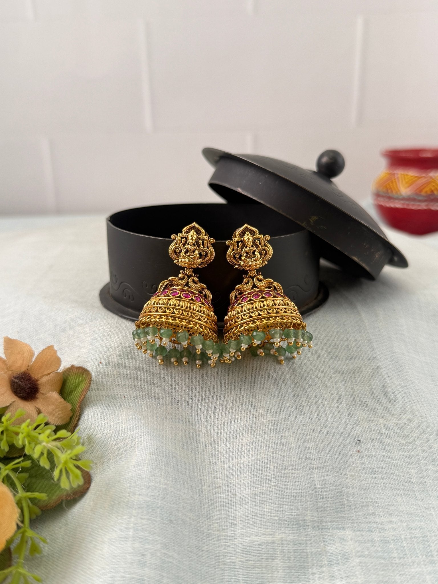Royal Antique Lakshmi Jhumka Earrings 1183 - Mahilas