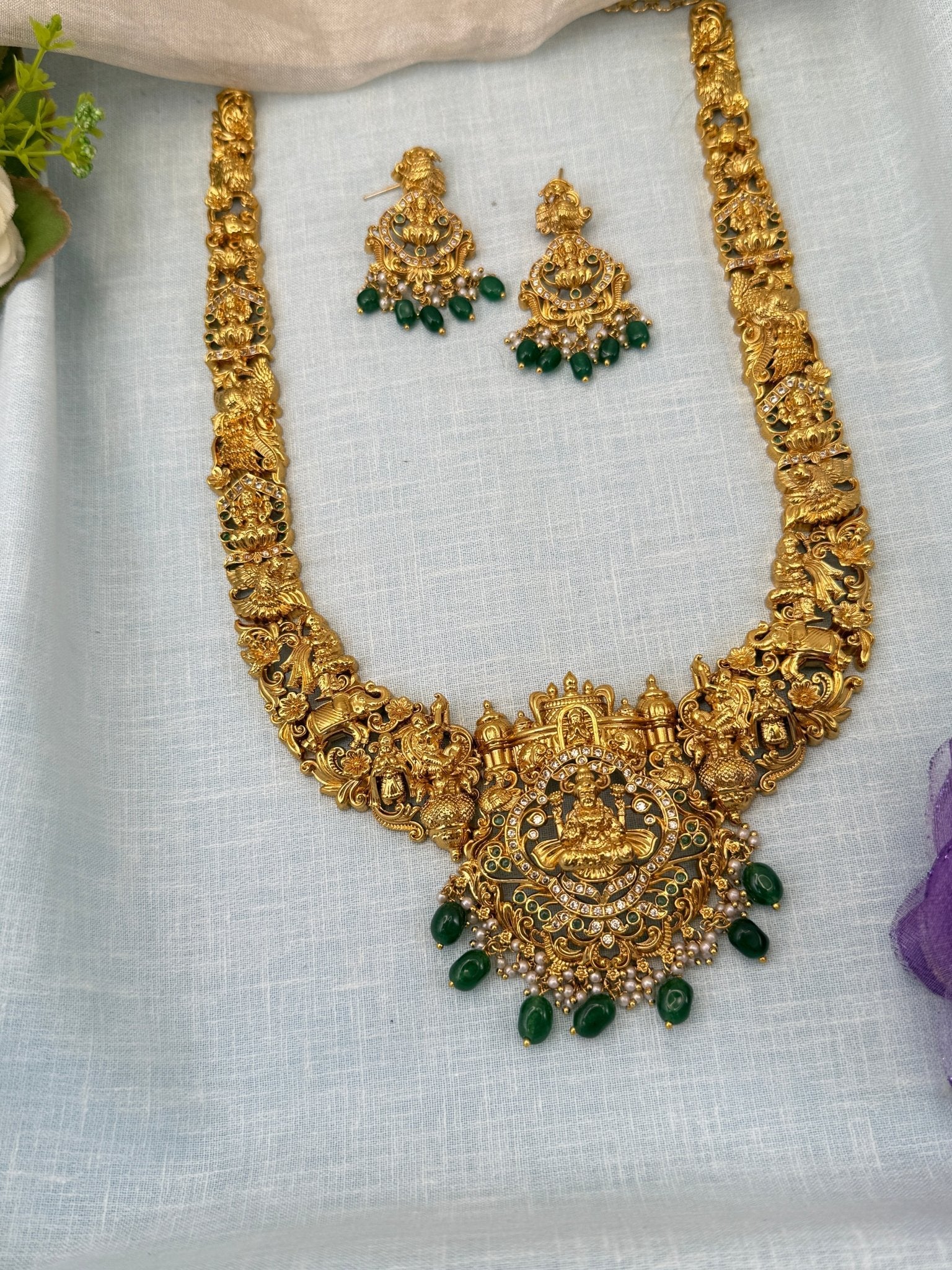 Royal Antique Lakshmi Long Necklace Set 0501 - Mahilas