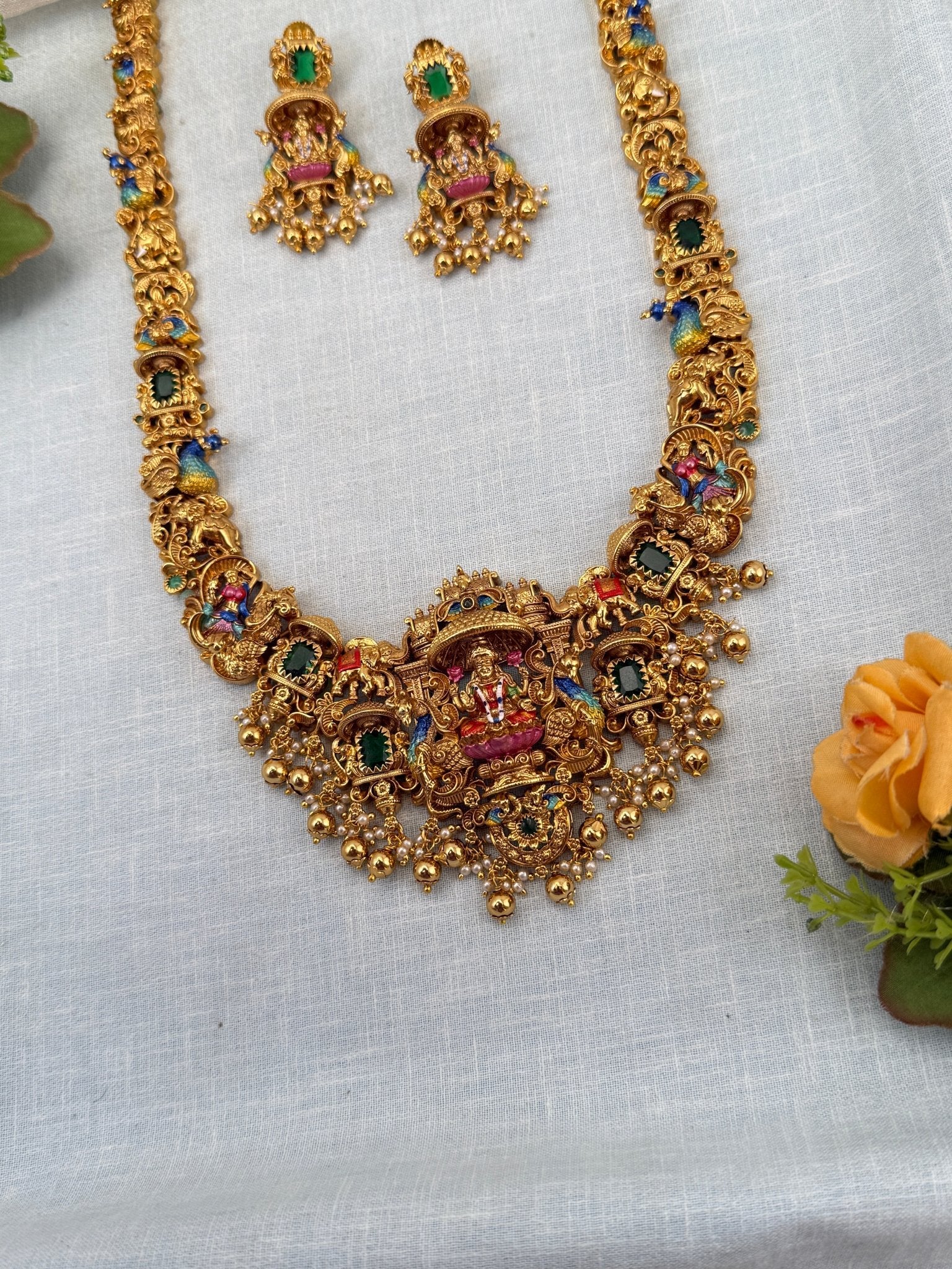 Royal Antique Lakshmi Long Necklace Set 0737 - Mahilas