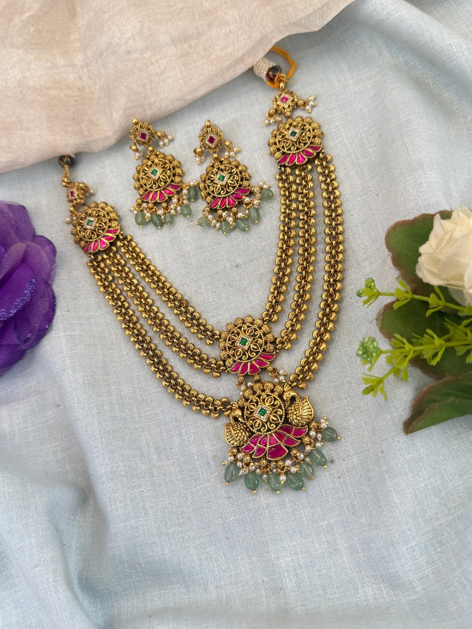 Royal Antique Layer Mid Short Necklace Set 0869 - Mahilas