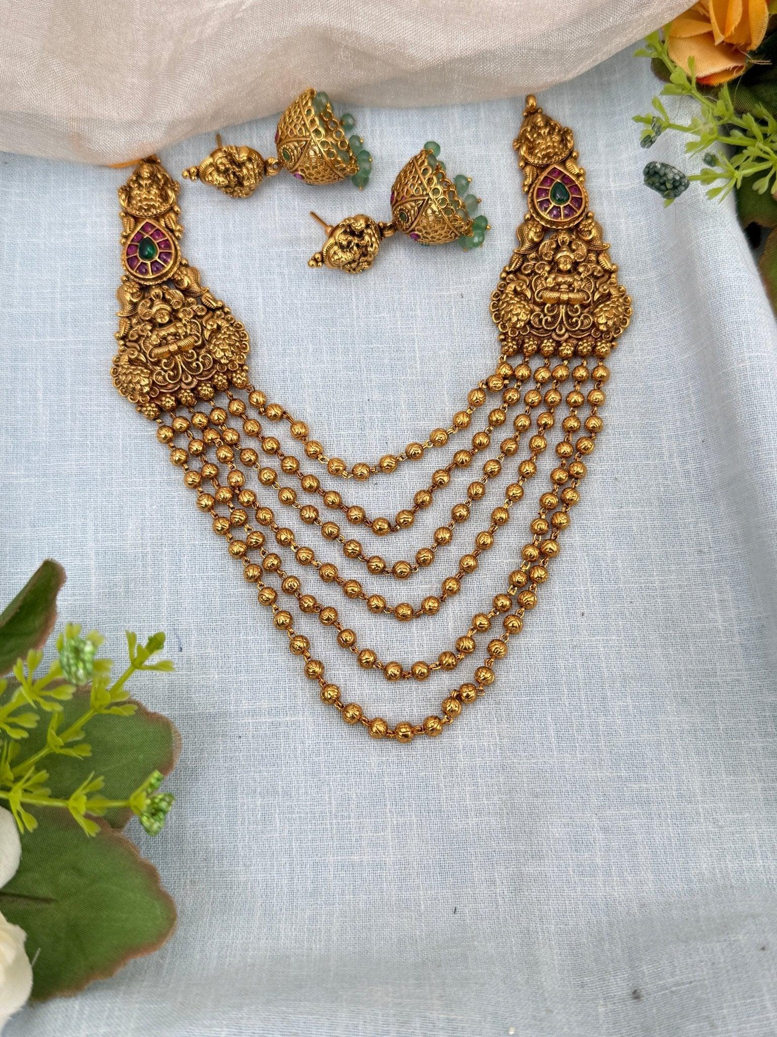 Royal Antique Layered Lakshmi Short Necklace Set 0223 - Mahilas