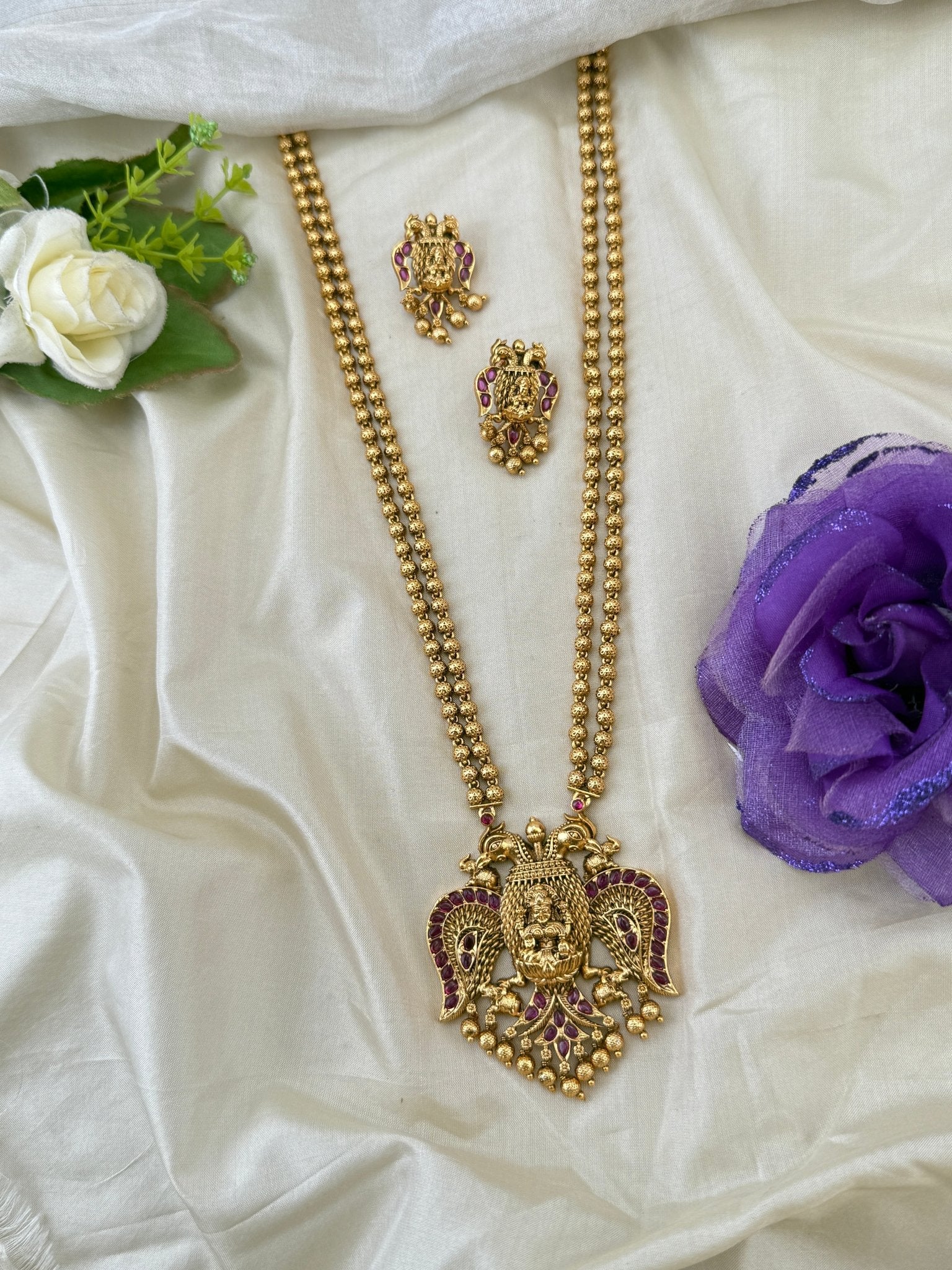 Royal Antique Long Gandaberunda Necklace Set 1138 - Mahilas