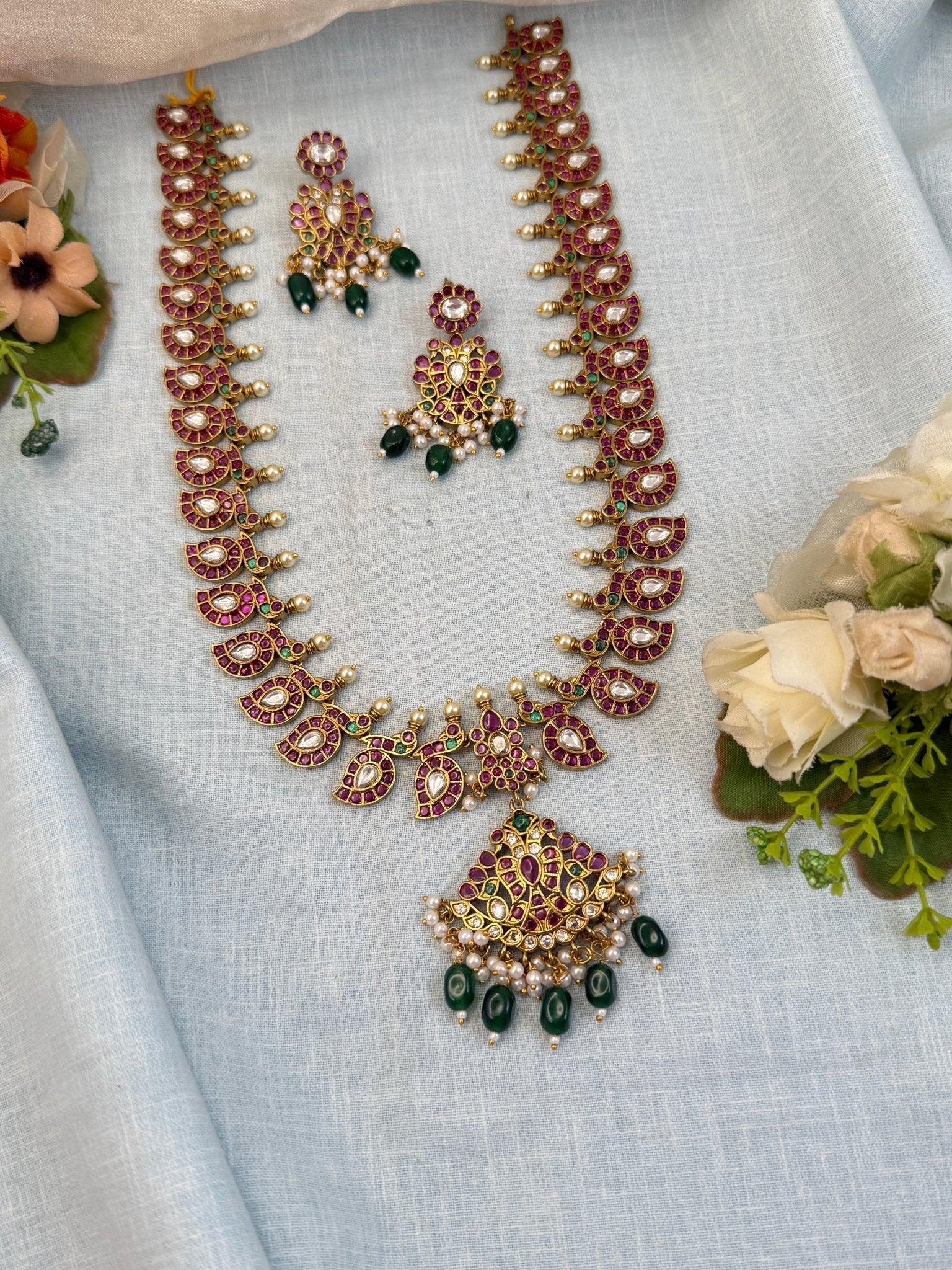 Royal Antique Long Mango Necklace Set 946 - Mahilas