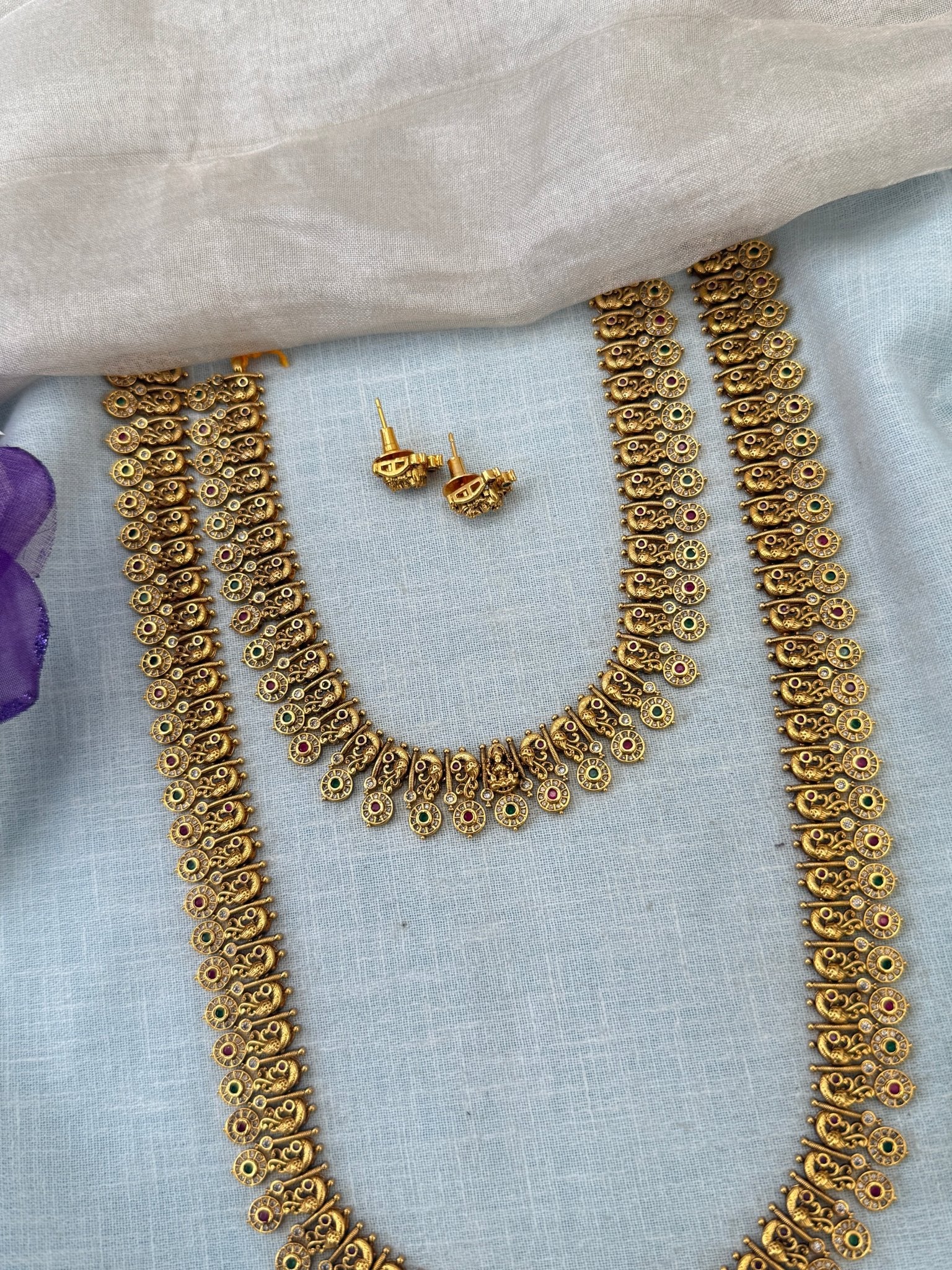 Royal Antique Long Semi Bridal Necklace Set 1141 - Mahilas