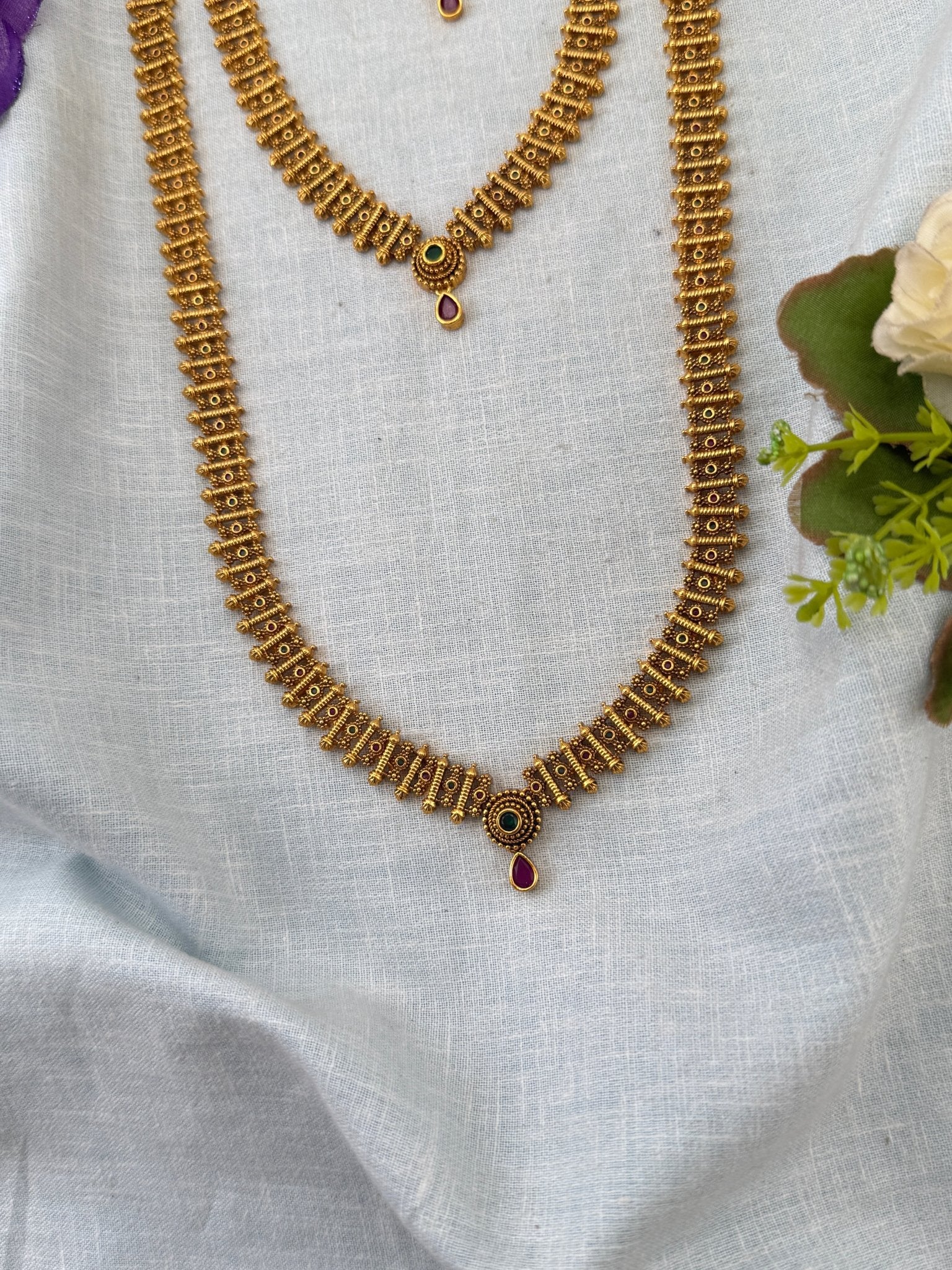 Royal Antique Long Semi Bridal Necklace Set 1143 - Mahilas